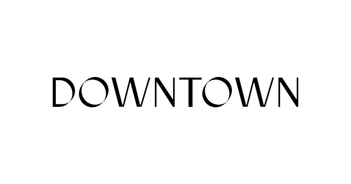 Word "DOWNTOWN" in stylized black font on white background.