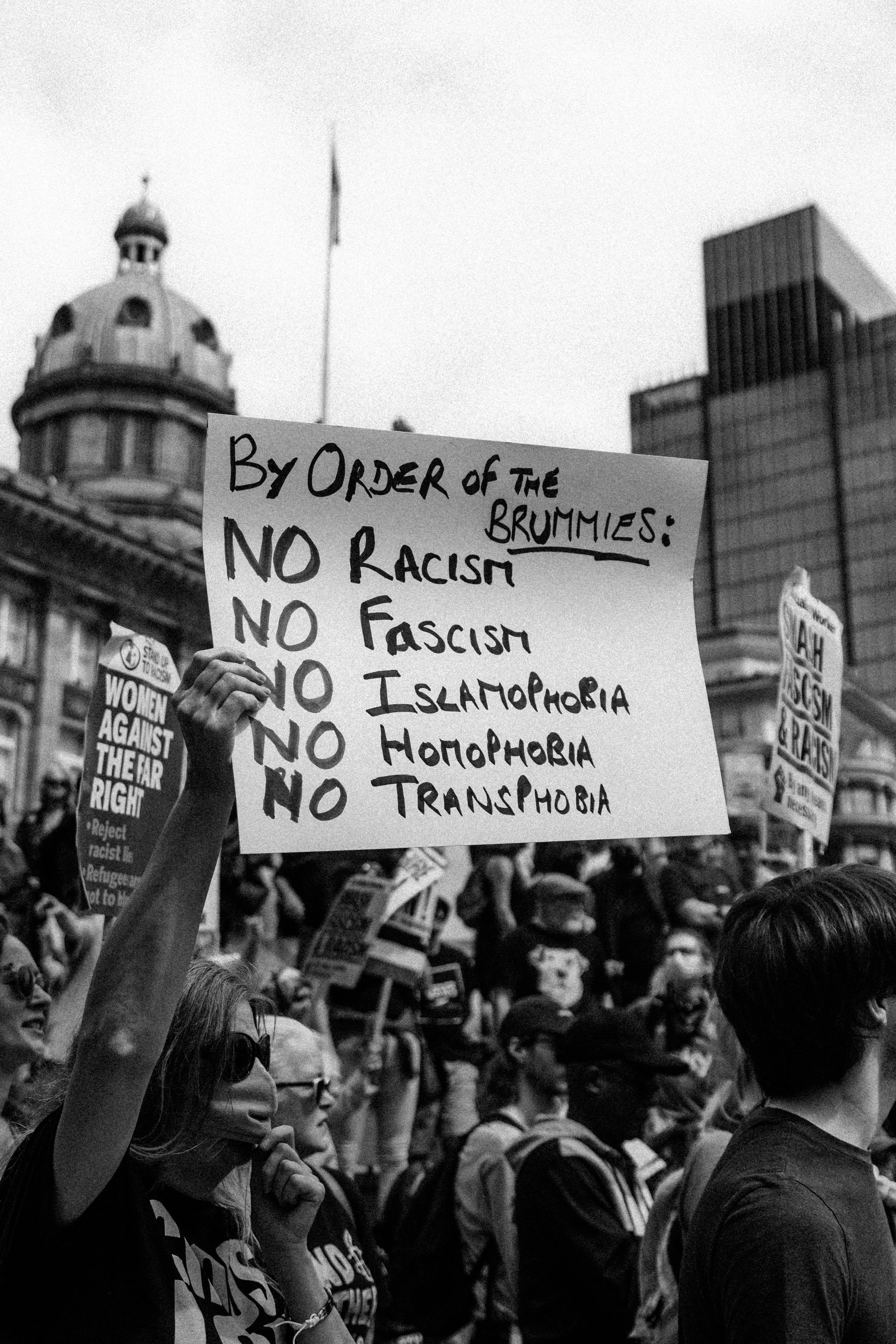 anti-fascist sign held at demonstration in birmingham