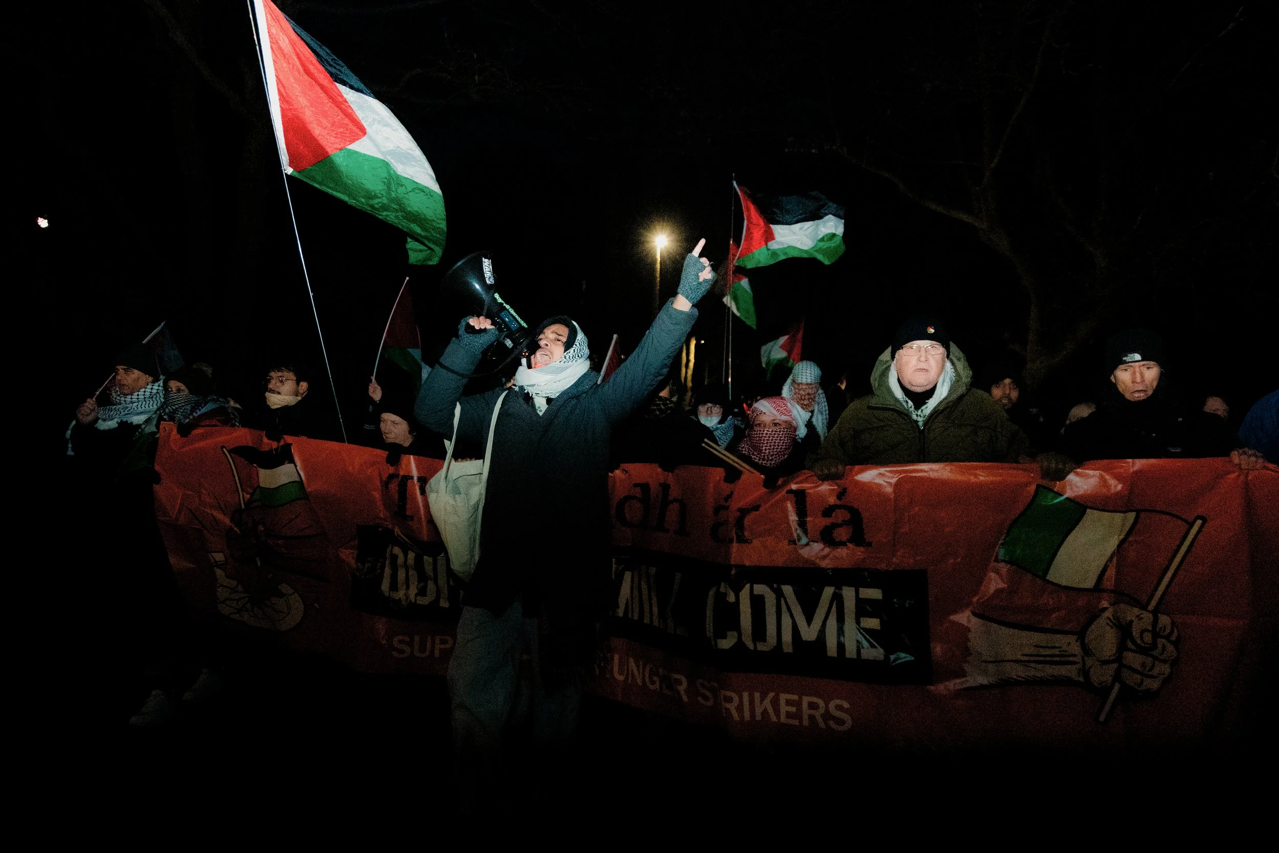 Protester march at HMP New Hall in support of Heba Muraisi, a Palestine Action Prisoner,  who is on hunger strike inside