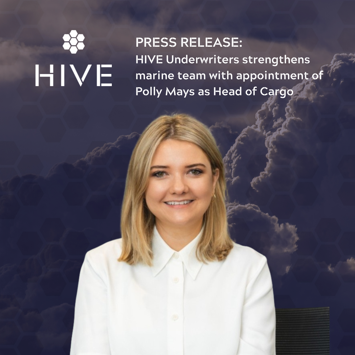 PRESS RELEASE: HIVE Underwriters strengthens marine team with appointment of Polly Mays as Head of Cargo