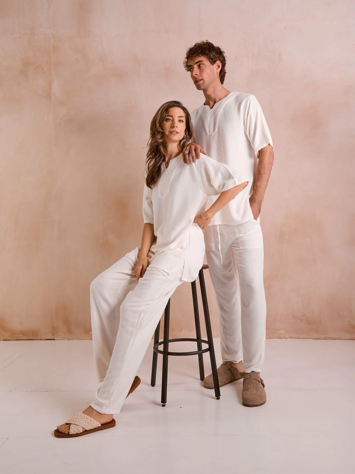 Lounge Wear Lounge Set Cotton White Linen/Cotton Loungewear Set