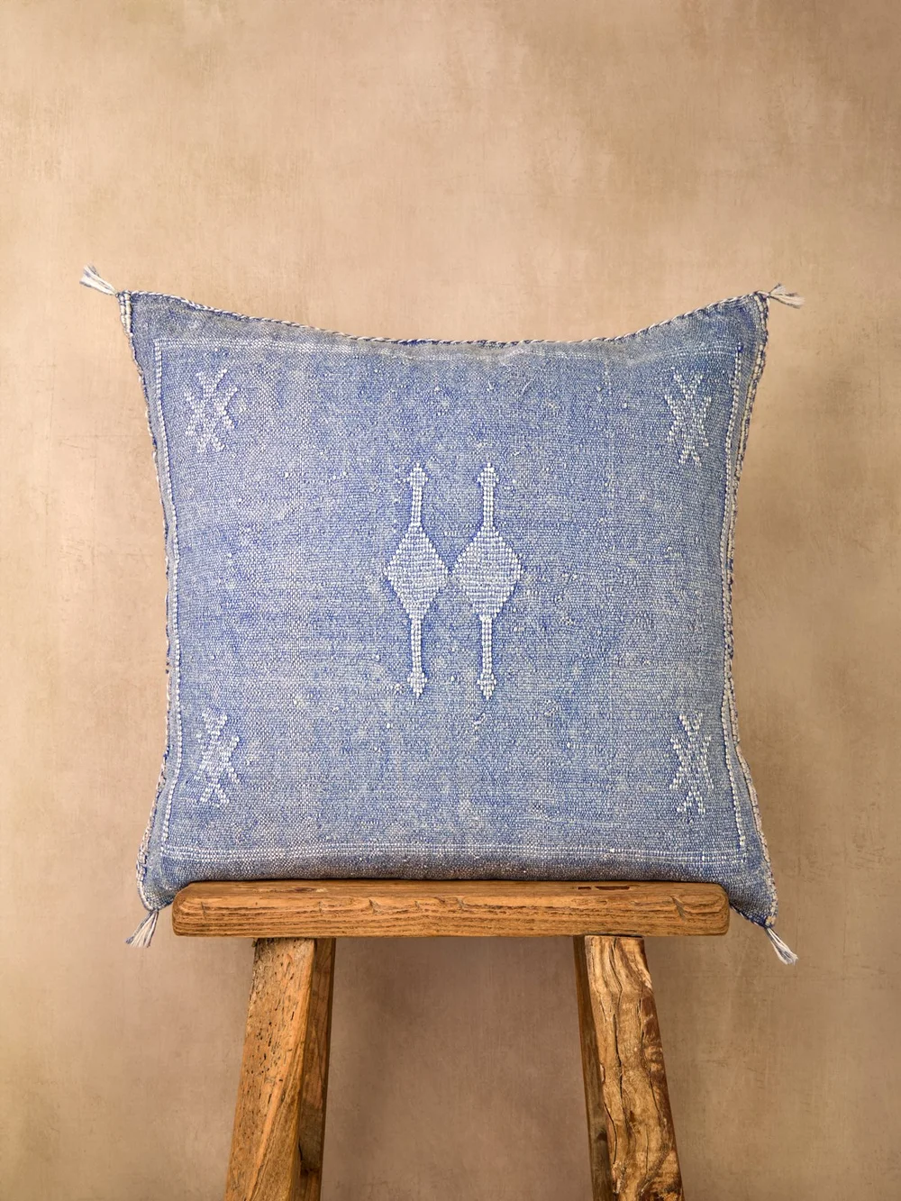 Luxury Cactus Silk Cushion Denim Blue — Moroccan White