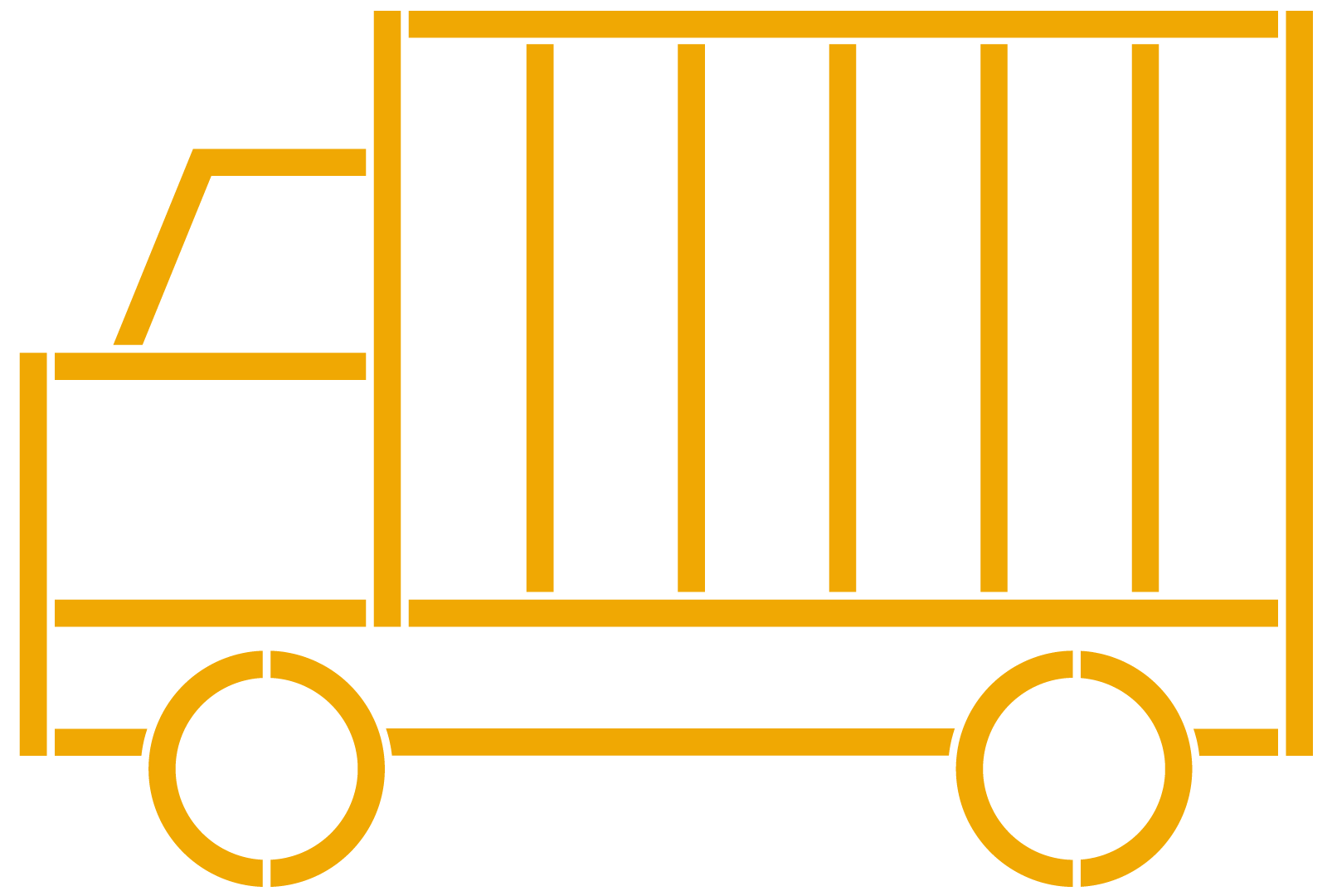 A simple, stylized illustration of a flatbed truck in yellow outline on a black background.