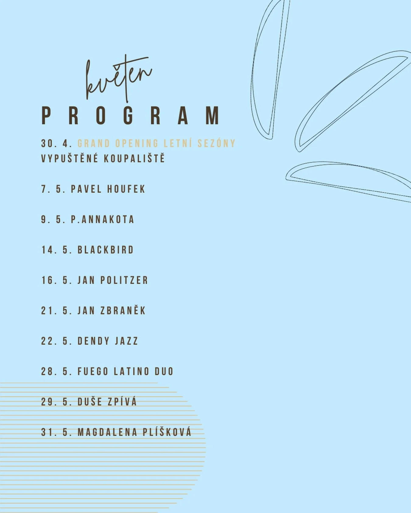 Na chv&iacute;li jsme se odmlčeli&hellip;
ale nebylo to ticho. Pracovali jsme za oponou 🎶
A tak v&aacute;m dnes můžeme uk&aacute;zat prvn&iacute; jm&eacute;na, kter&aacute; zazn&iacute; v květnov&eacute;m programu @pinkoletniscena na @cercanskakoupa