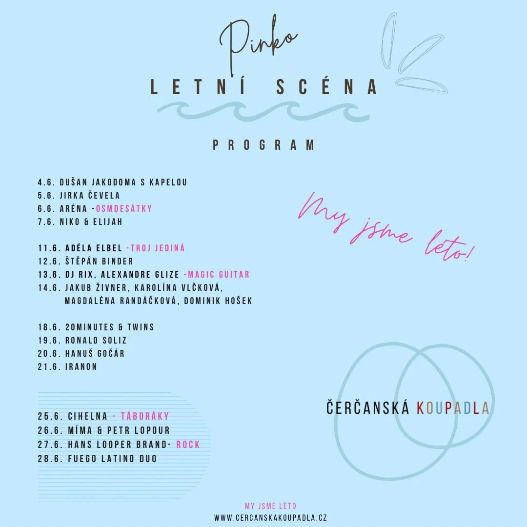 Červen je tady a s n&iacute;m i nabit&yacute; program na Koupadlech! M&aacute;me před sebou cel&yacute; měs&iacute;c pln&yacute; živ&eacute; hudby a t&eacute; nejlep&scaron;&iacute; atmosf&eacute;ry u řeky.✨🌊

Každ&yacute; t&yacute;den od čtvrtka do