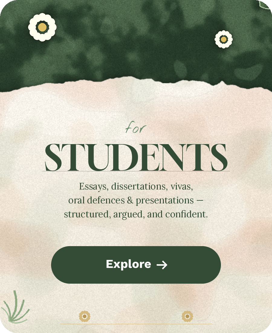 For students: essays, dissertations, vivas, oral defences and presentations - structured, argued and confident. Explore how The Edit Lab can help you with your assignments, dissertations and critical analysis skills