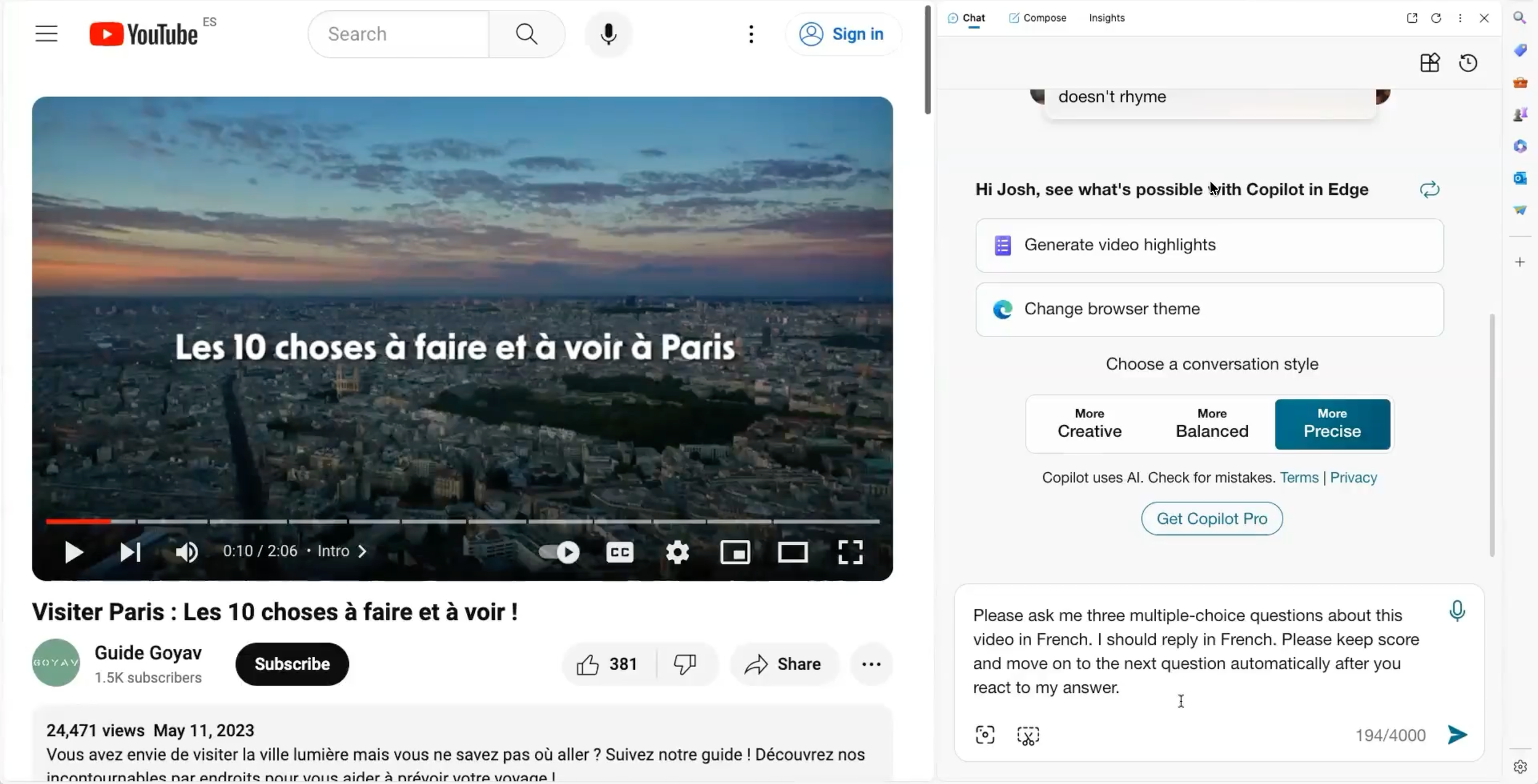 AI multiple-choice video quiz for language learners