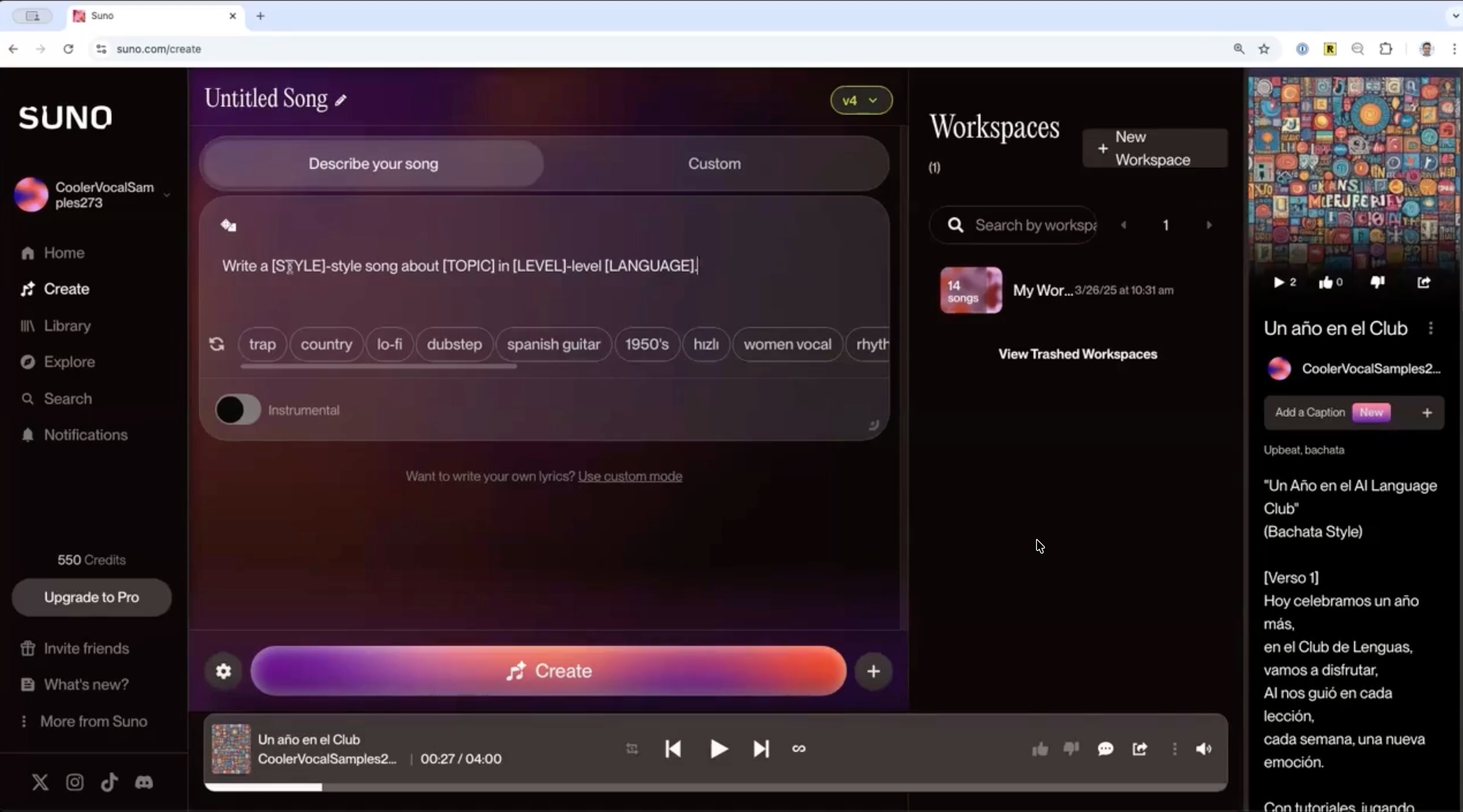 Writing original songs in your target language with AI