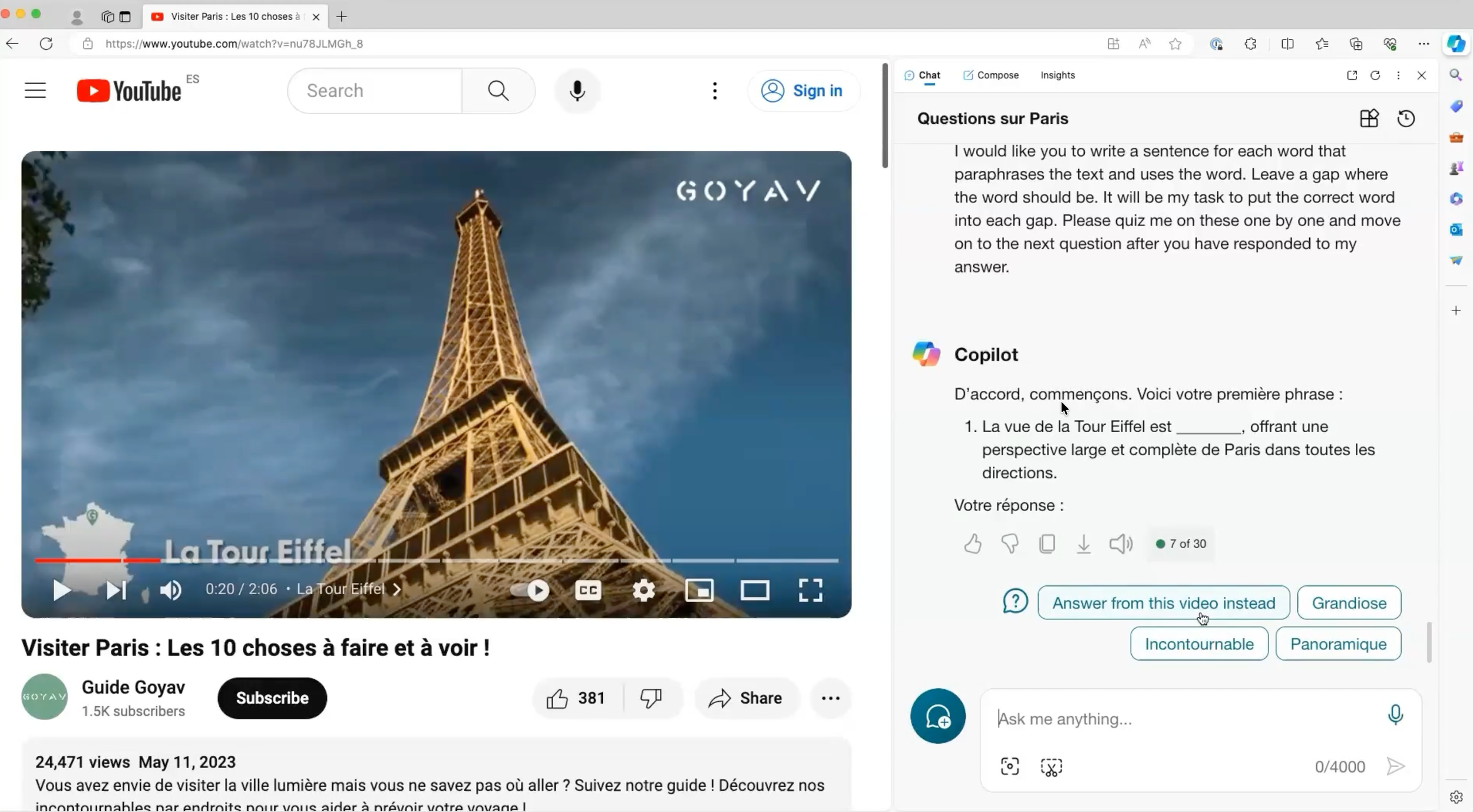 AI cloze exercise for language vocabulary practice