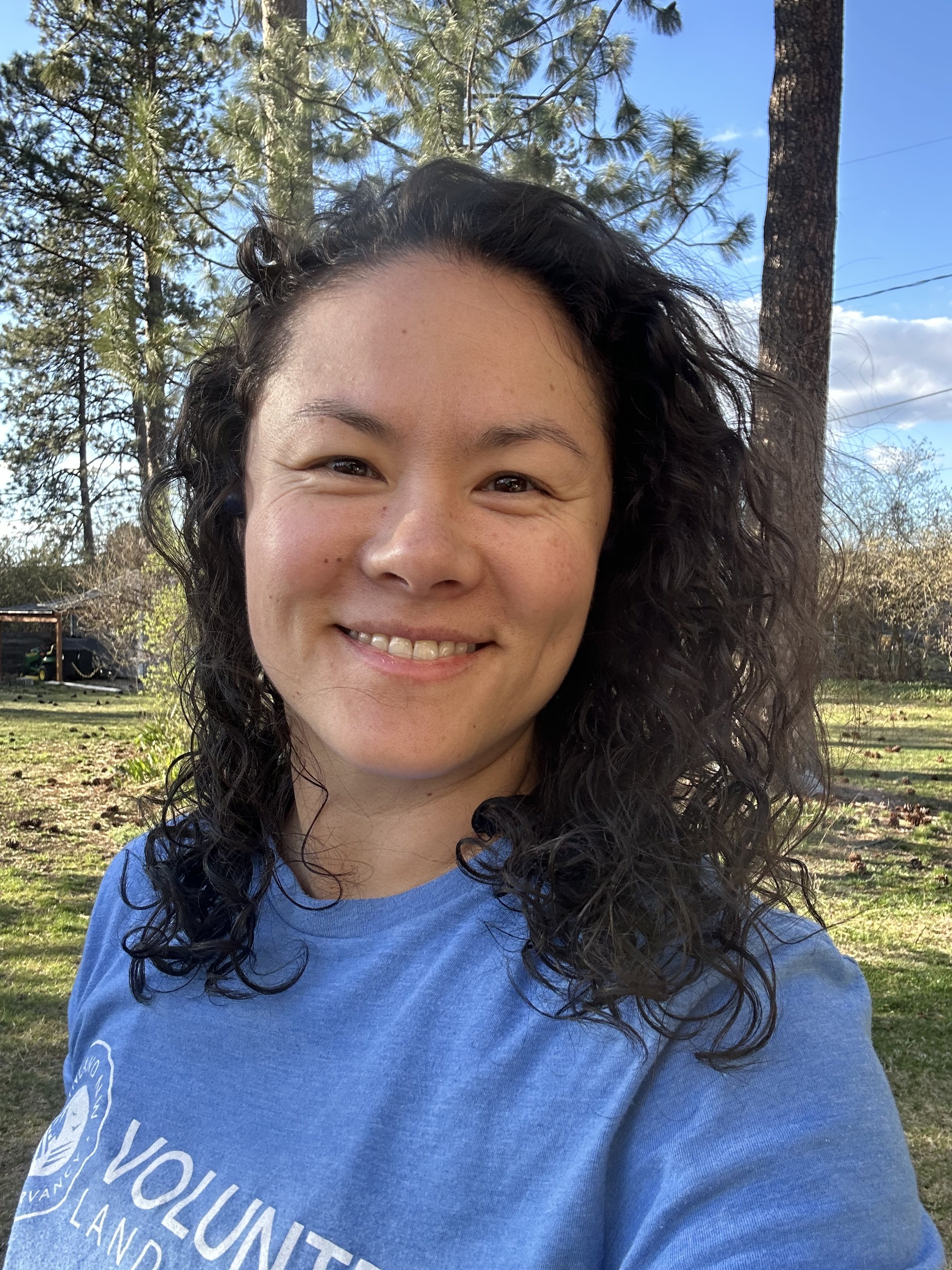 April in Blue tshirt in the forest