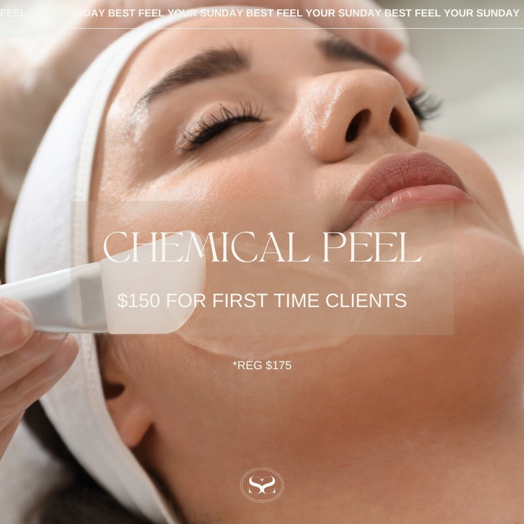 This is your sign to book a chemical peel✨

For a limited time, we&rsquo;re offering our Custom Chemical Peel treatment to first time clients for just $150, regularly $175. 

Chemical peels are the deepest form of exfoliation, targeting fine lines, w