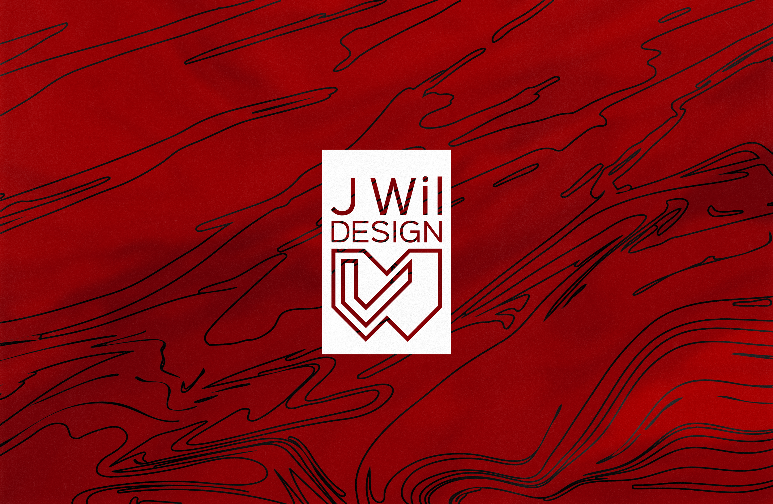white J wil design logo on abstract red background