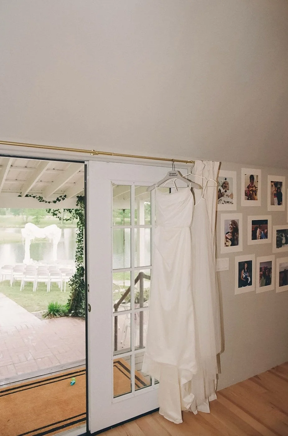 Wedding dress hanging in the Bridal Suite at The Eden Estate in Ashland City, Tennessee. Photo by Jenna York.