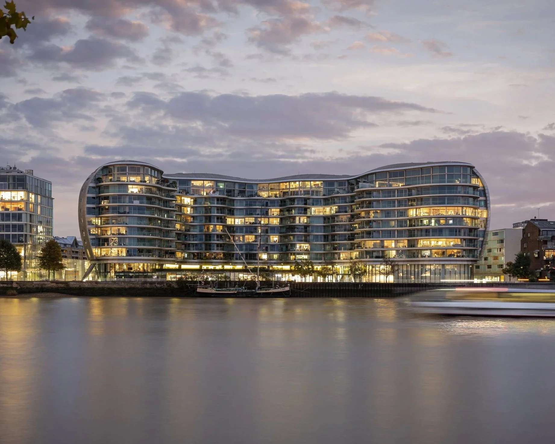 Thameside apartment at twilight