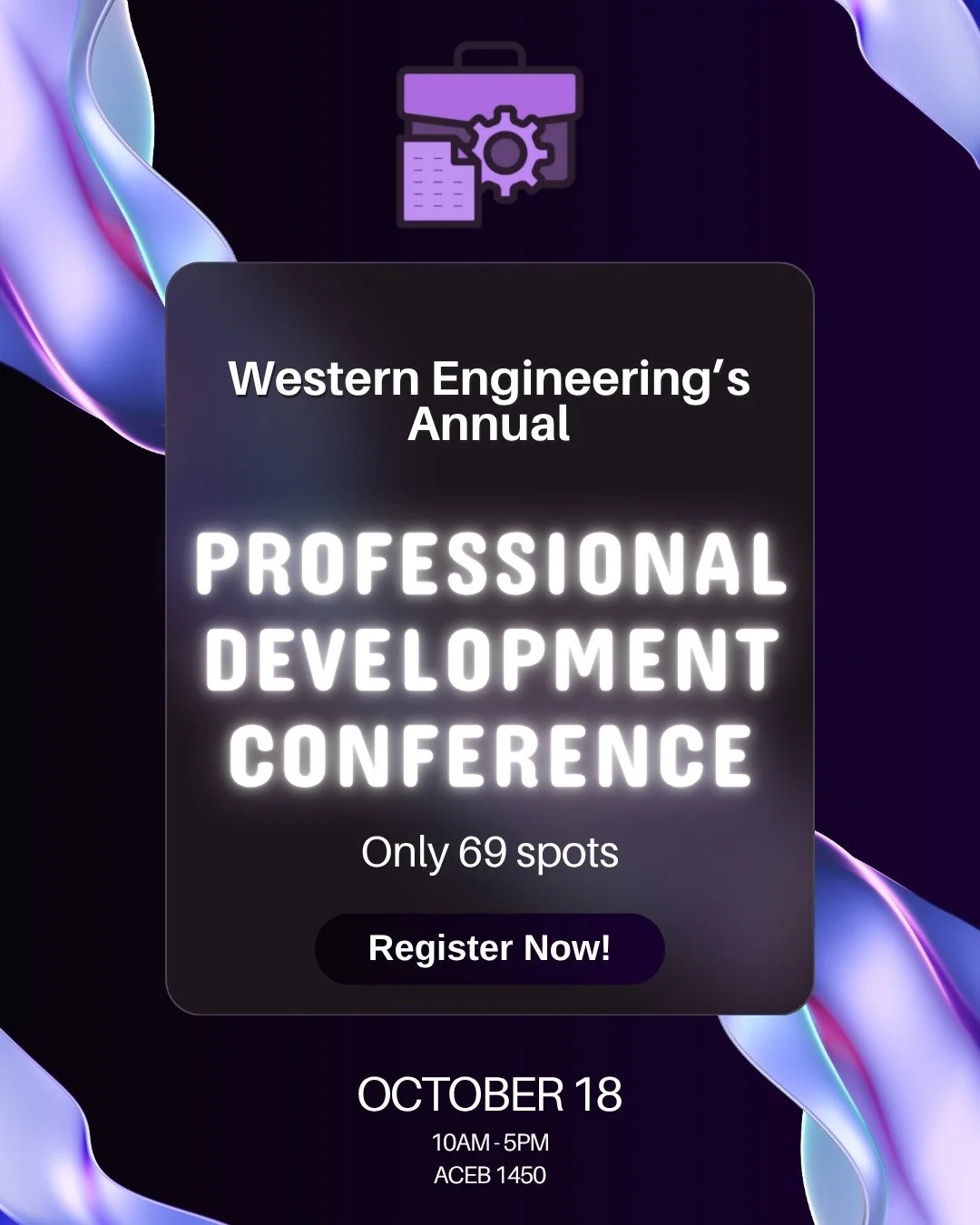 **REGISTRATION LINK IN BIO**

WESTERN ANNUAL PDC IS BACK!

WHEN: October 18 10AM - 5PM
WHERE: ACEB 1450
WHO CAN ATTEND: Any current Western engineering student! Any year! Any discipline!

WHAT IS HAPPENING: 
1. Resume + Cover Letter Workshops
2. Hiri