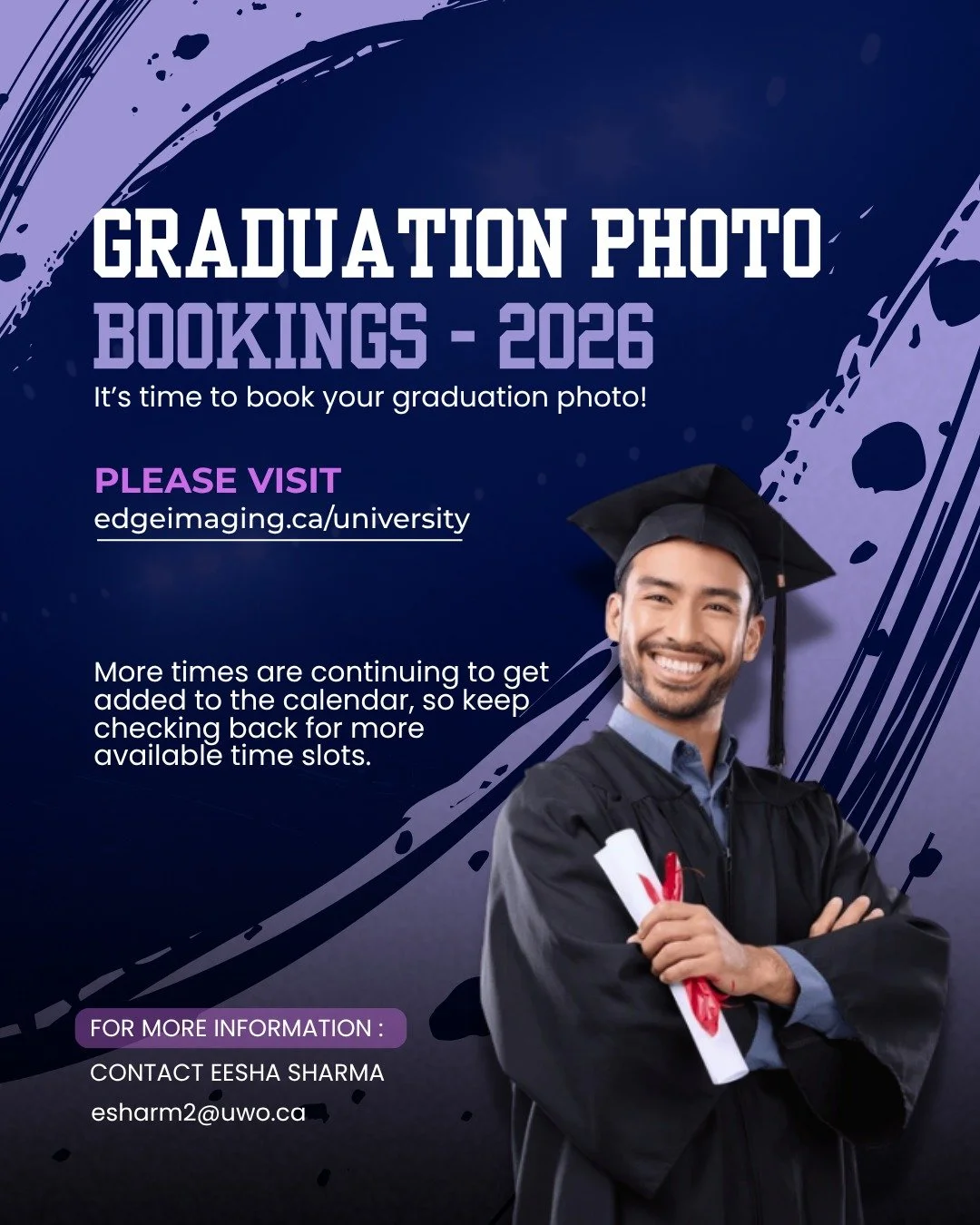 ATTENTION UNCS 🧓
Grad photos are now here! Visit the link in our bio to book your appointment for professional graduation portraits by Edge Imaging!
Complimentary composite sittings are also provided, but will not include printed photos. Deadline