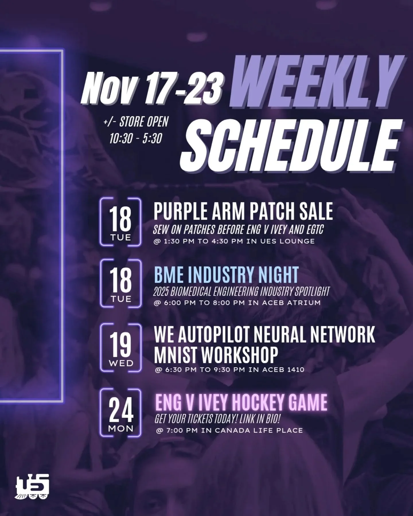 New weekly schedule just dropped! It's gonna be a busy next two weeks ❄️❄️❄️