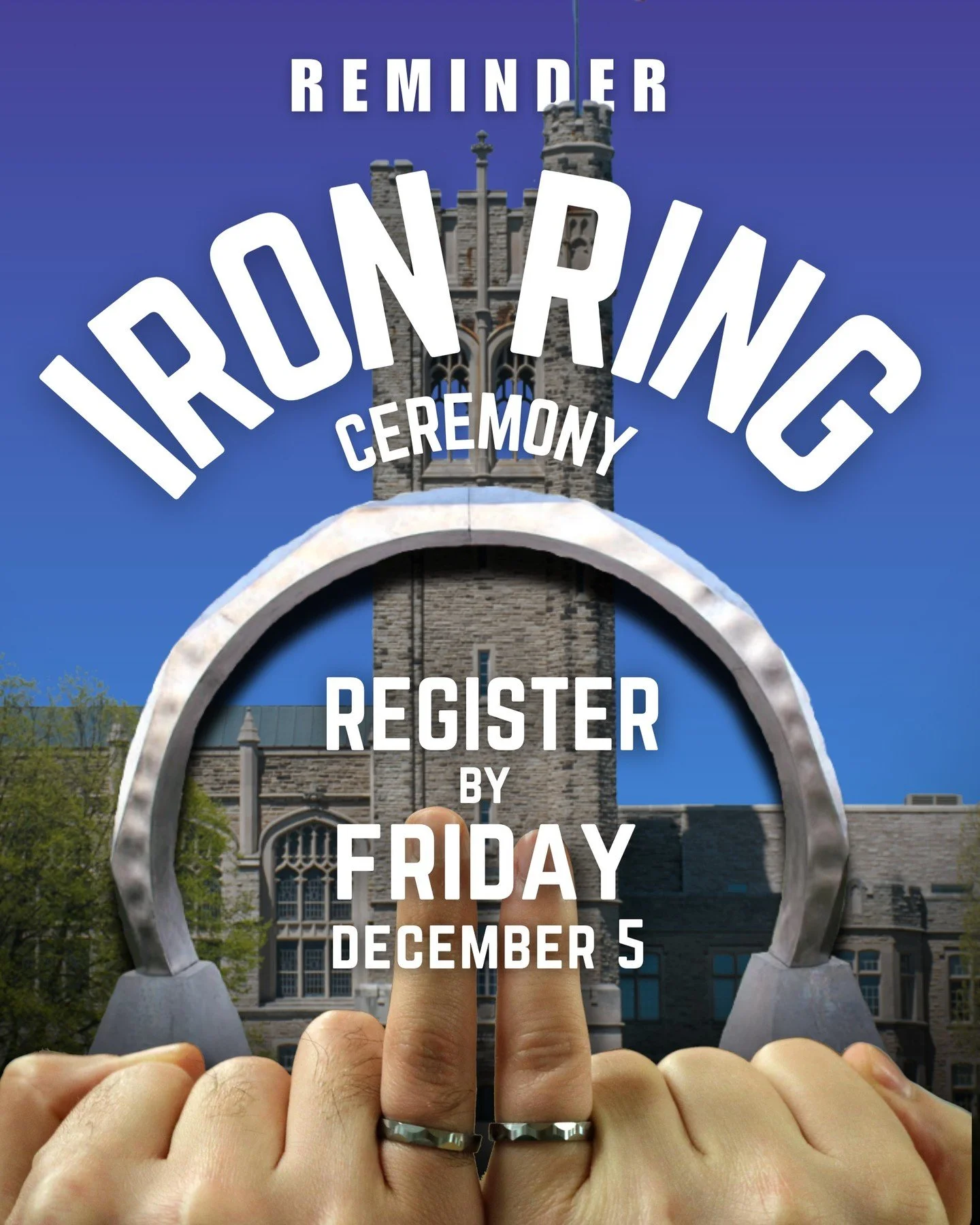 ATTENTION GRADUATING STUDENTS 🎓

Check your UWO inboxes for an Iron Ring invitation registration link! It takes 3 seconds! DO IT NOW NOW NOW NOWWW 

If you intend to graduate in the 2026 calendar year (either in June or October) and wish to partake 