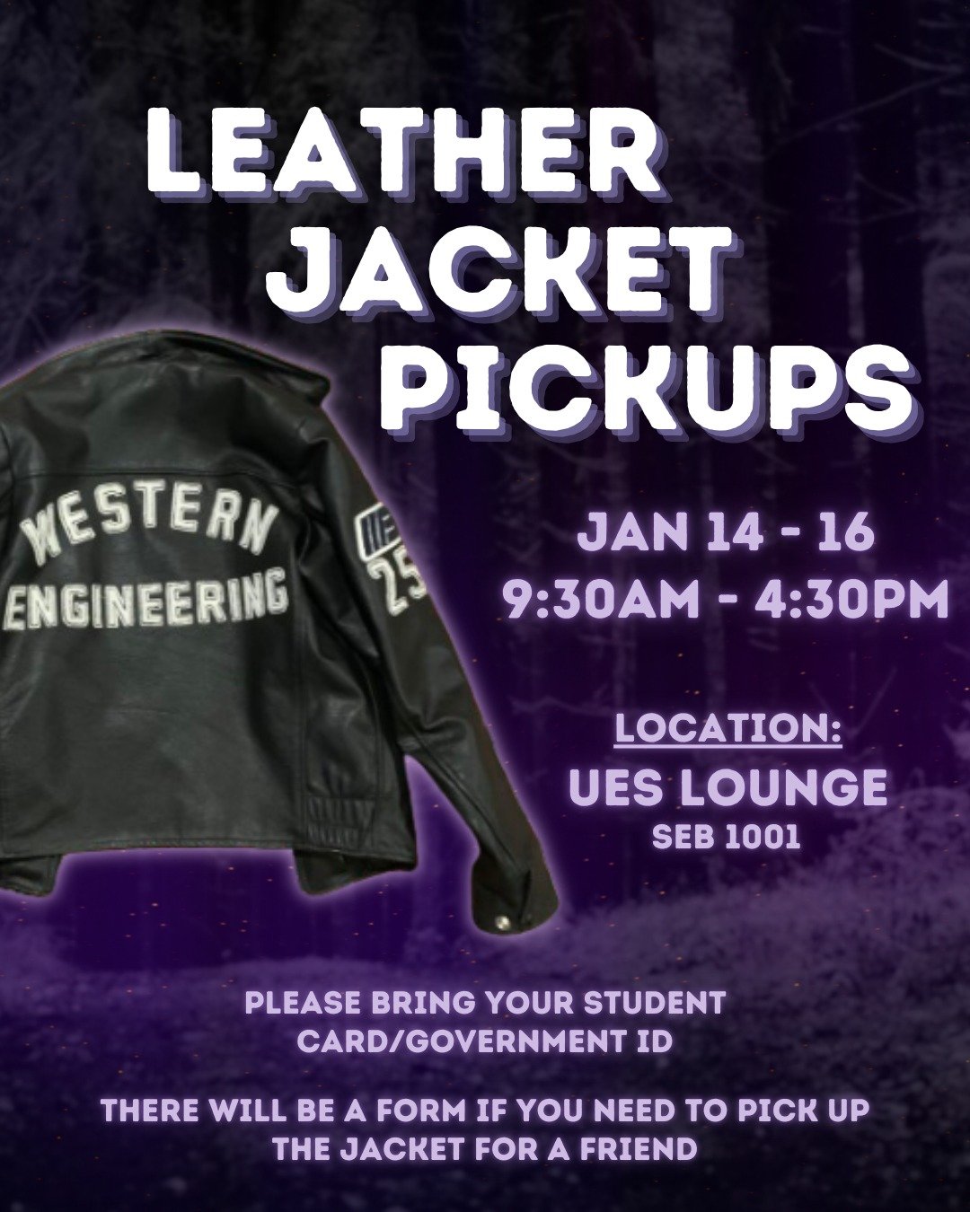 Leather Jacket Pick-Ups start TOMORROW!! 

Swing by the UES Lounge to pick up your jacket. There will be a form linked in our bio if you need to pick up for a friend. 

📅 Fitting dates coming soon.