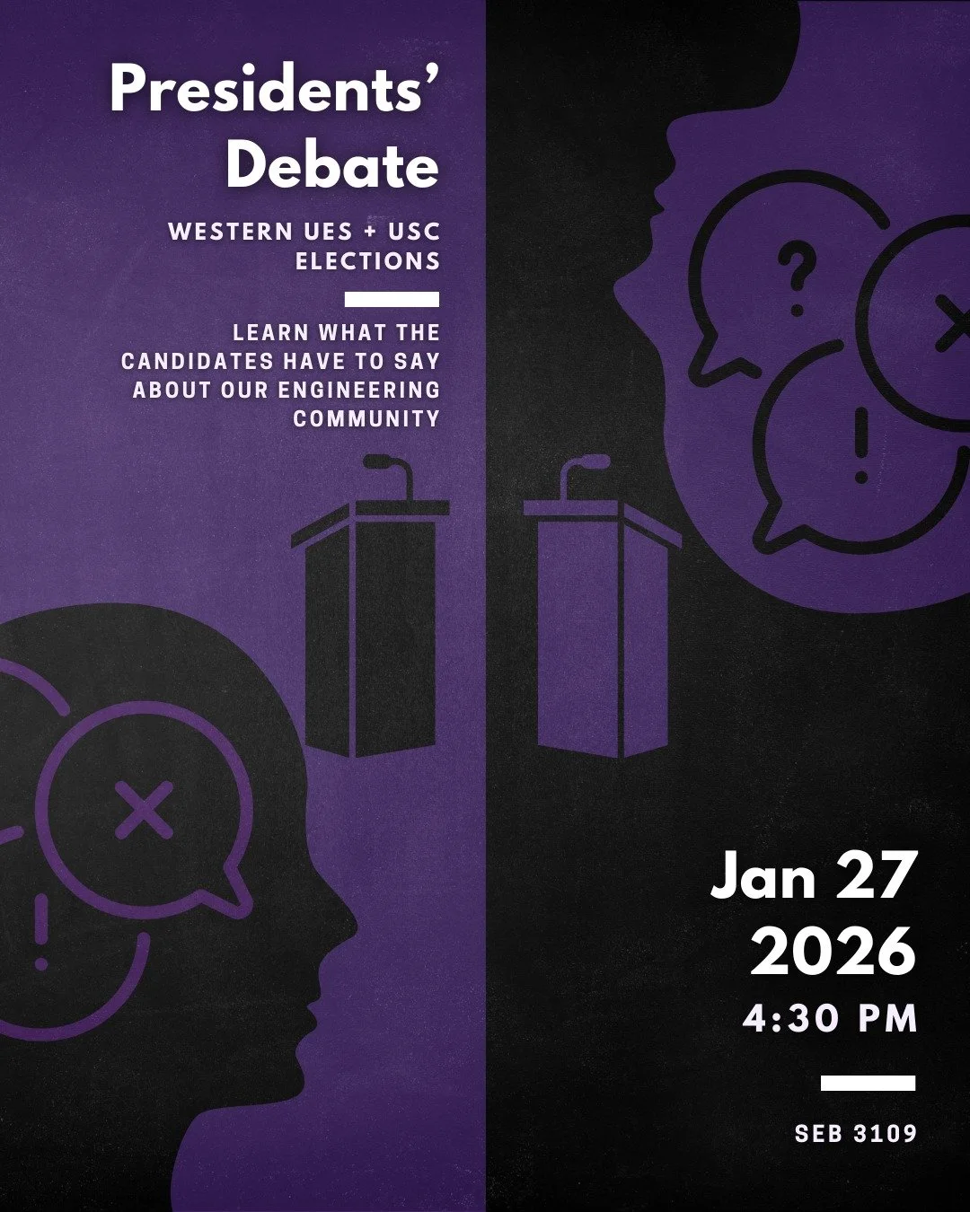 On Tuesday, we will invite our UES president candidate AND USC president candidates to share their goals for the upcoming elections. 

Come join us for Tuesday, January 27th @ 4:30 PM at SEB 3109 to see what Josh and the USC President Candidates want