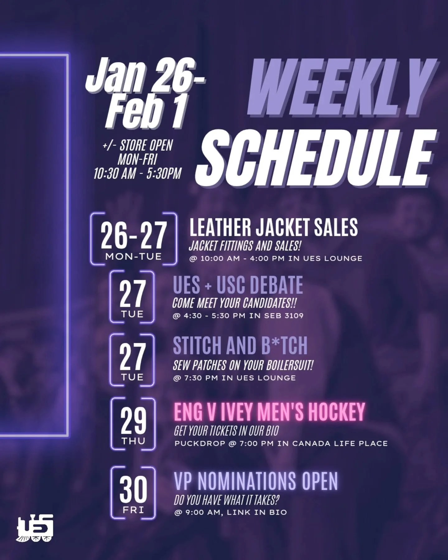 Another week, another schedule. Keep on the lookout for these dates!