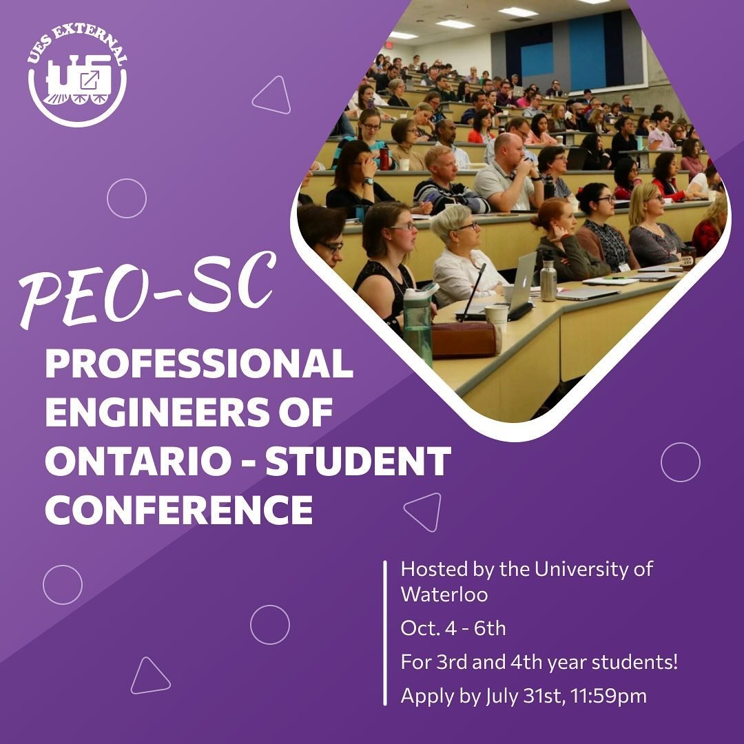 Attention all 3rd and 4th years!!

Applications for PEO-SC have dropped! PEO-SC is a 3-day conference where engineering students from across Ontario connect with one another to learn more about PEO and the Ontario Society of Professional Engineers (O