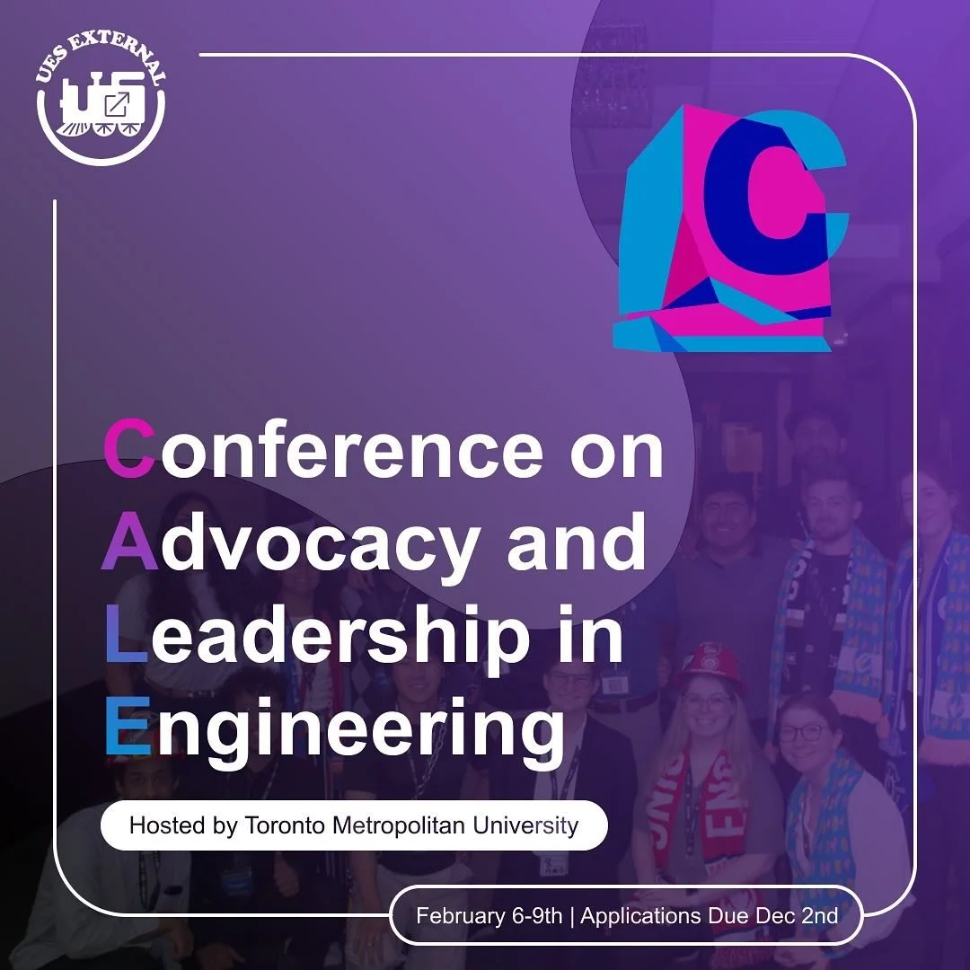 Link in bio for the application! Open to ALL YEARS AND DISCIPLINES!
 
More information on CALE: 
Engineers Students Society Council of Ontario&rsquo;s (ESSCO&rsquo;s) Conference of Advocacy and Leadership in Engineering (CALE) is centered around prom