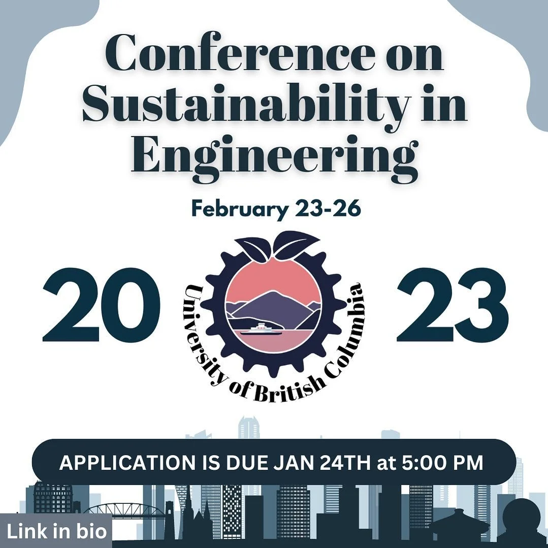 Delegate applications for CSE are now open! This year, the conference will be held at the University of British Columbia from February 23-26th, 2023. The Conference on Sustainability in Engineering (CSE) is a three-day national conference to educate 