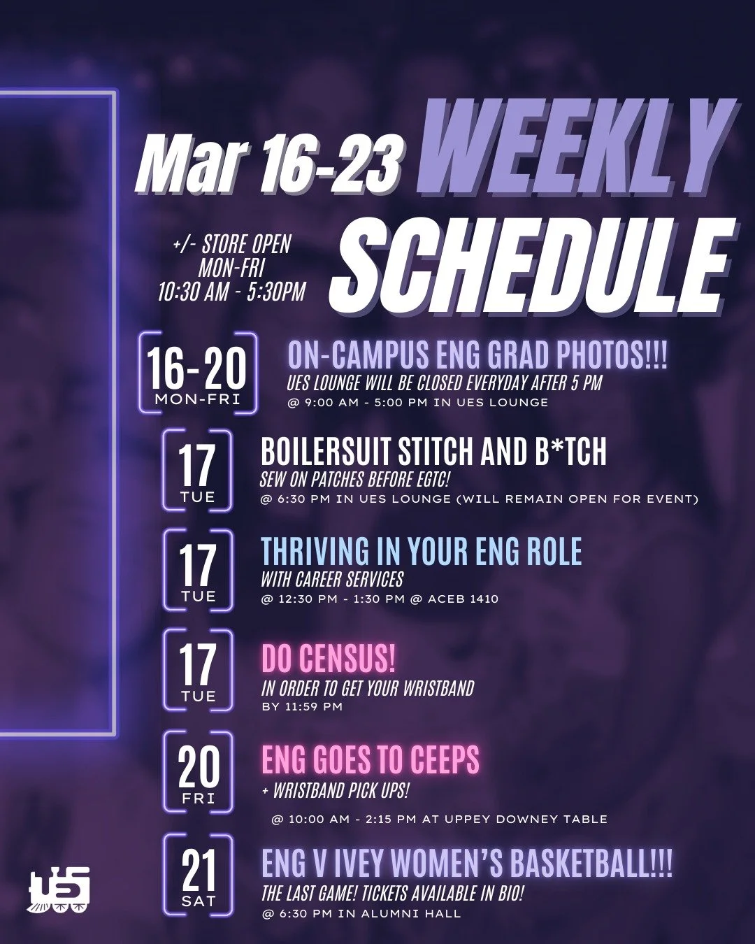 This week is gonna be PACKED! Enjoy before the semester ends