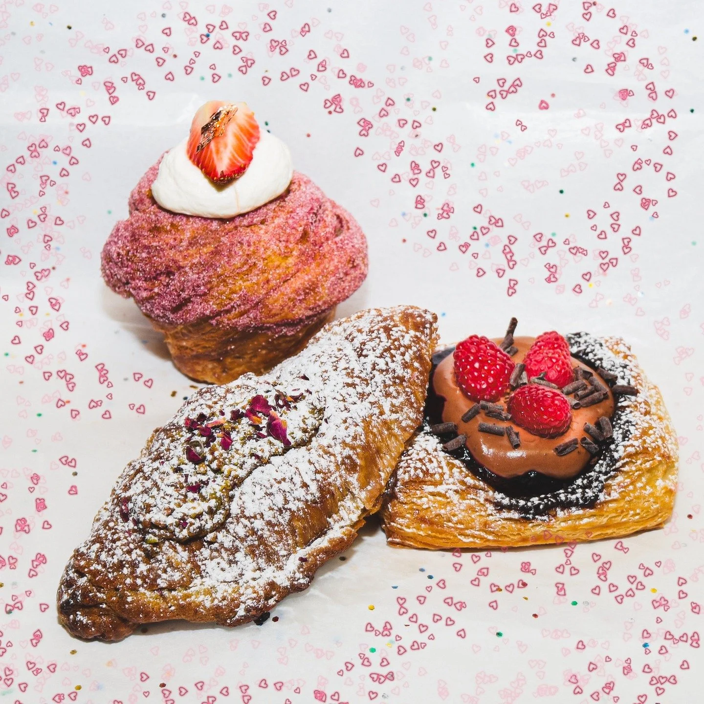 We have some goodies made with extra love this long weekend! Available Fri-Monday: Strawberry Cheesecake Cruffin, Pistachio Stuffed Croissant, and a Chocolate Raspberry Danish! 
.
.
.
.
#yyc #yyceats #yycbakery #valentinesyyc #familyday
