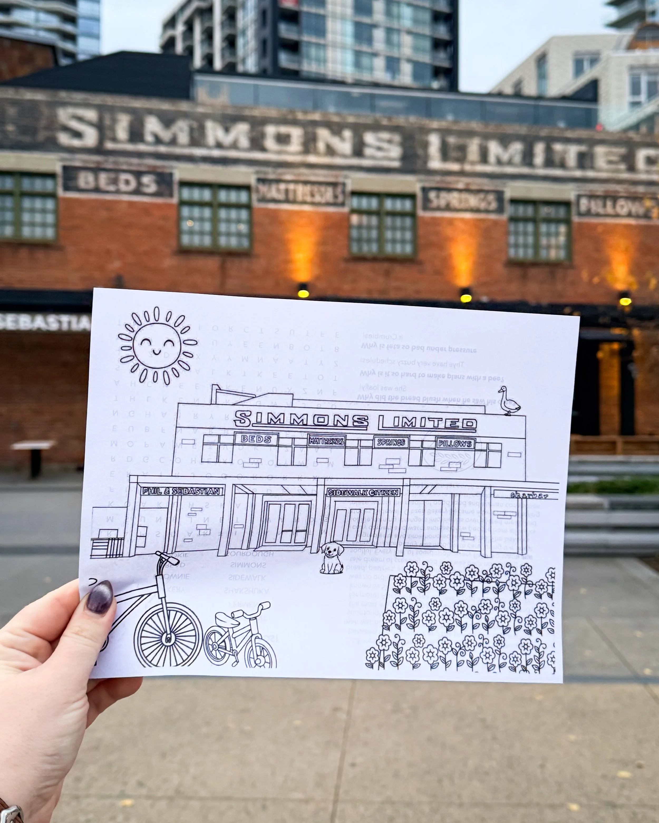 No AI was used in the making of our kids sheet- just a girl with Procreate, a Canva subscription, and a dream. Our kids sheet contains the Epic Tale of Sidewalk Citizen Bakery, a word search, jokes, and of course our Simmons Colouring Sheet! Find it 