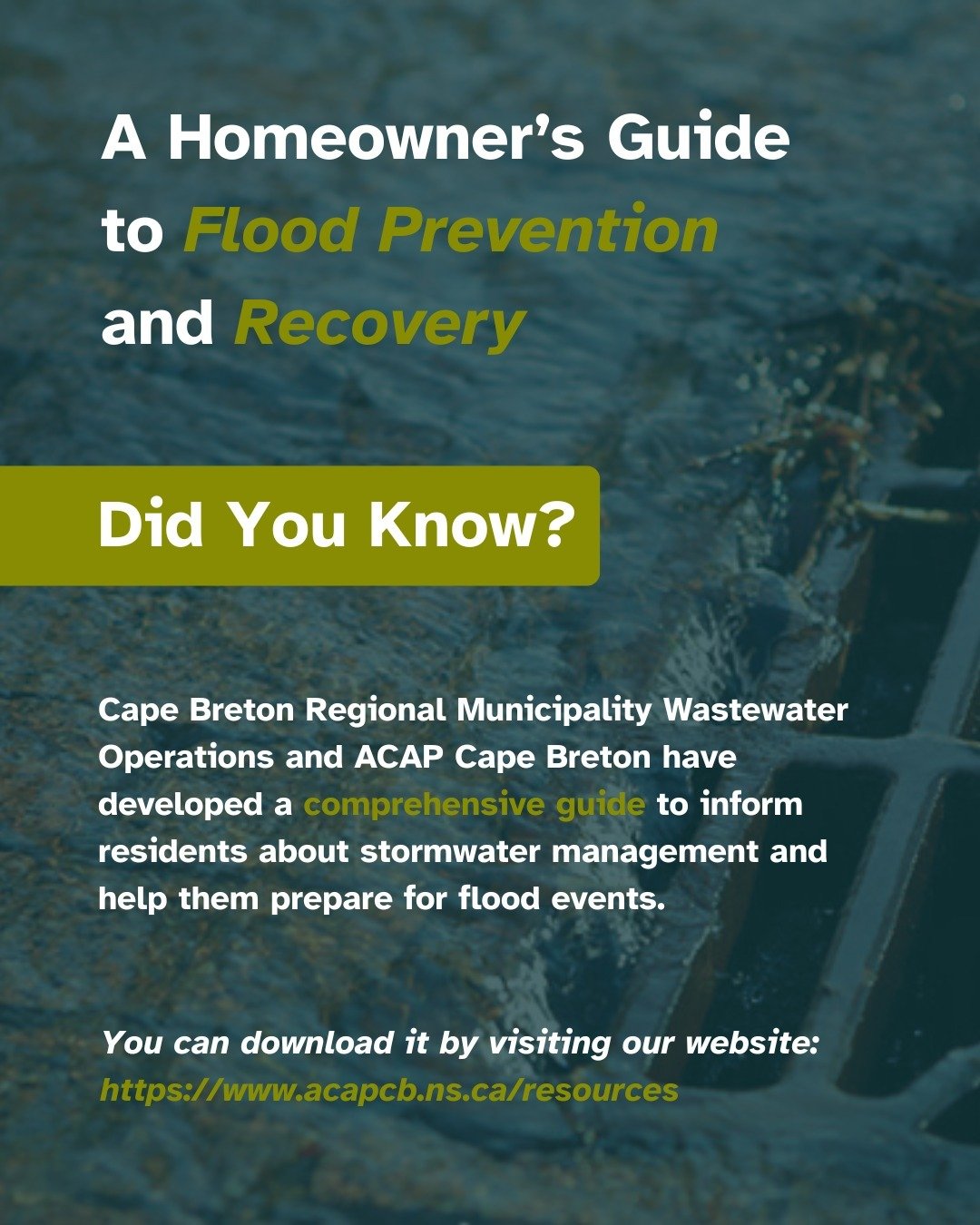 Are you familiar with our Homeowner's Guide to Flood Prevention and Recovery? ⚠️

In collaboration with CBRM Wastewater Operations, we developed a  guide that outlines important information about flood risks and how properties can be prepared to redu