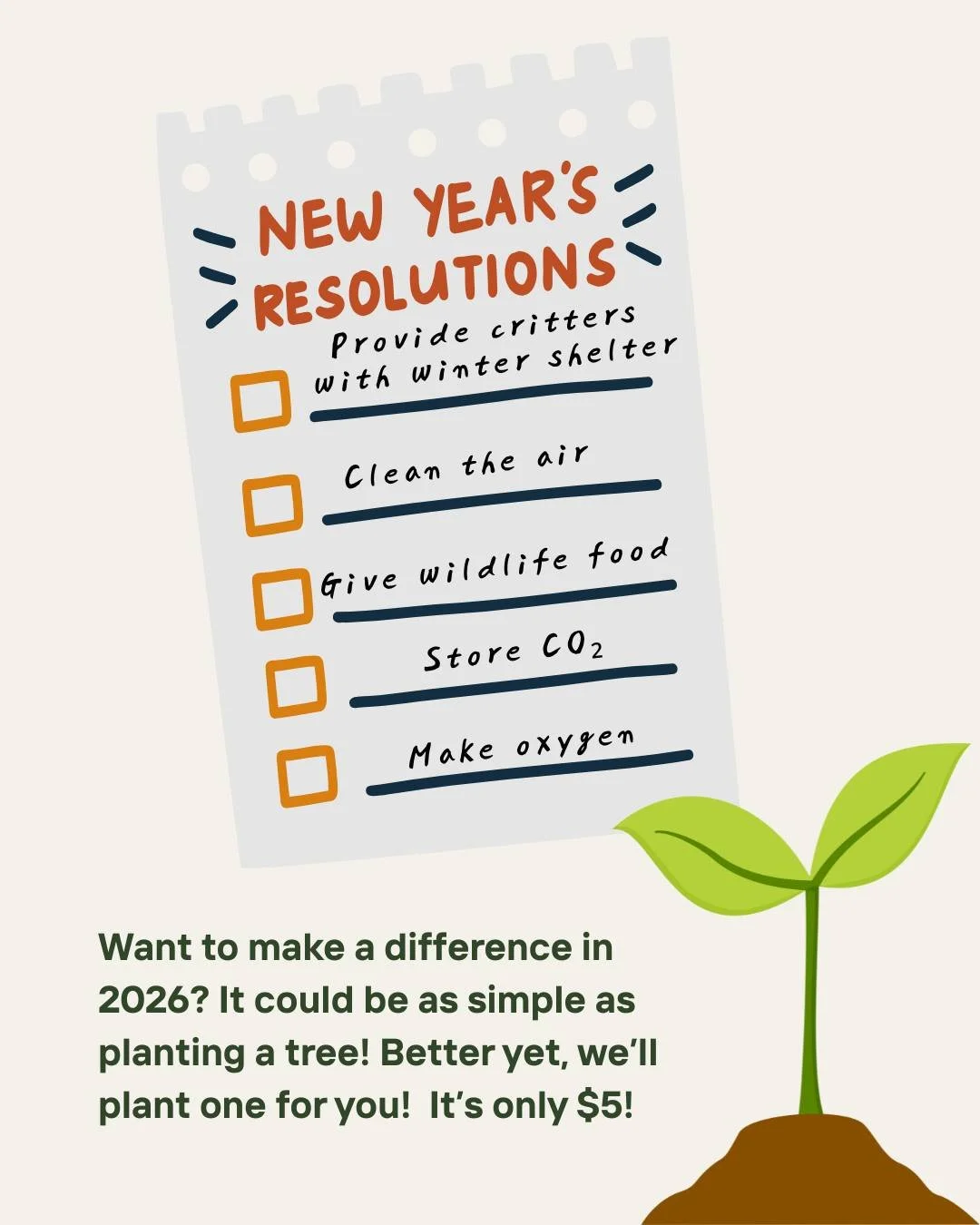 Looking for a New Year's Resolution that gives back to the planet? It could be as simple as planting a tree - or better yet, we'll plant one for you! 🌱

$5 will cover the cost of one hardwood tree planted in a habitat restoration project.

Donate to