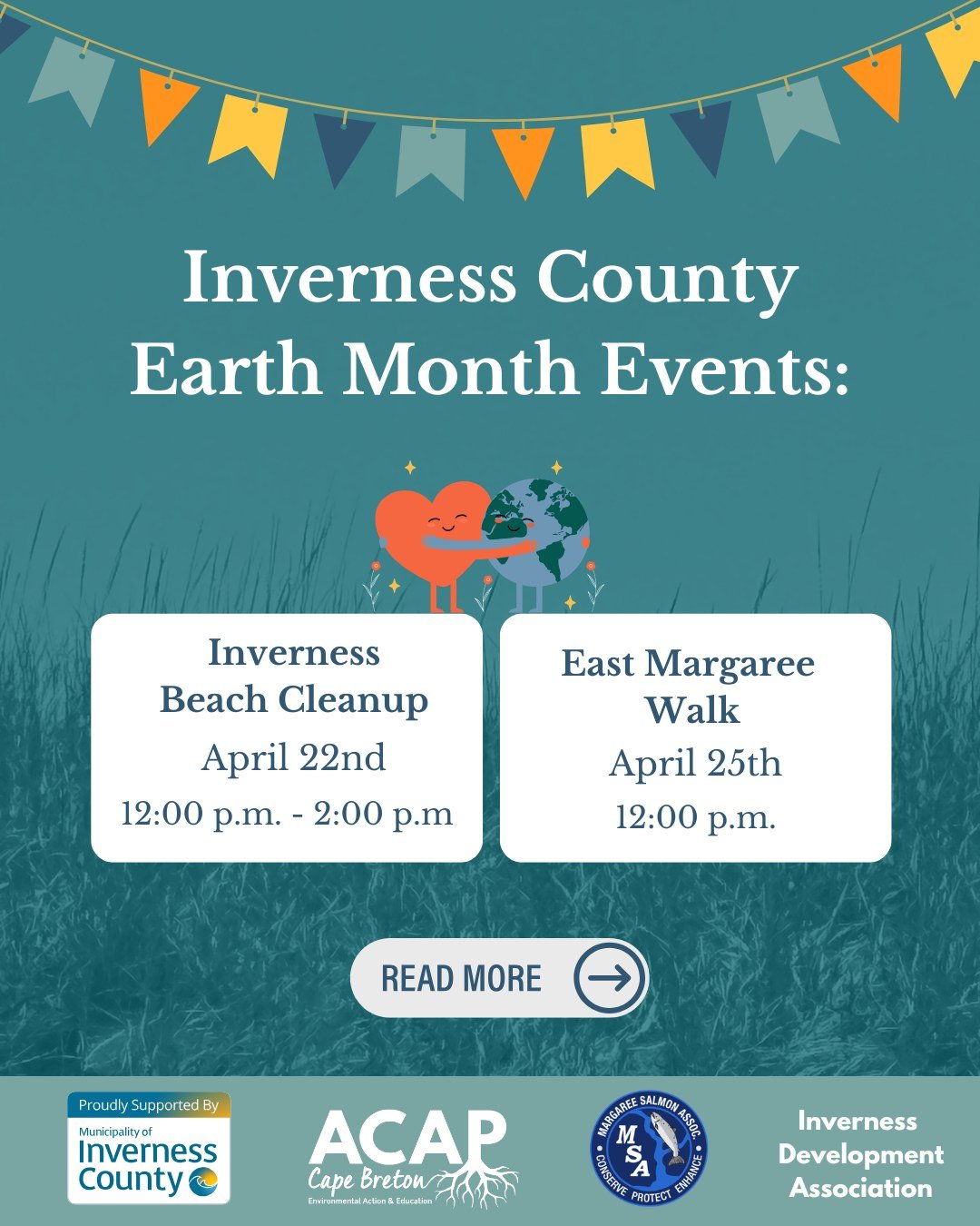 We are excited to announce two events for Earth Month!

First, there is an Earth Month Cleanup at the Inverness Beach on Wednesday, April 22nd, from 12:00 p.m. - 2:00 p.m.

📍Location: Inverness Beach &ndash;158 Beach No. 1 Rd., Inverness&ndash;meeti