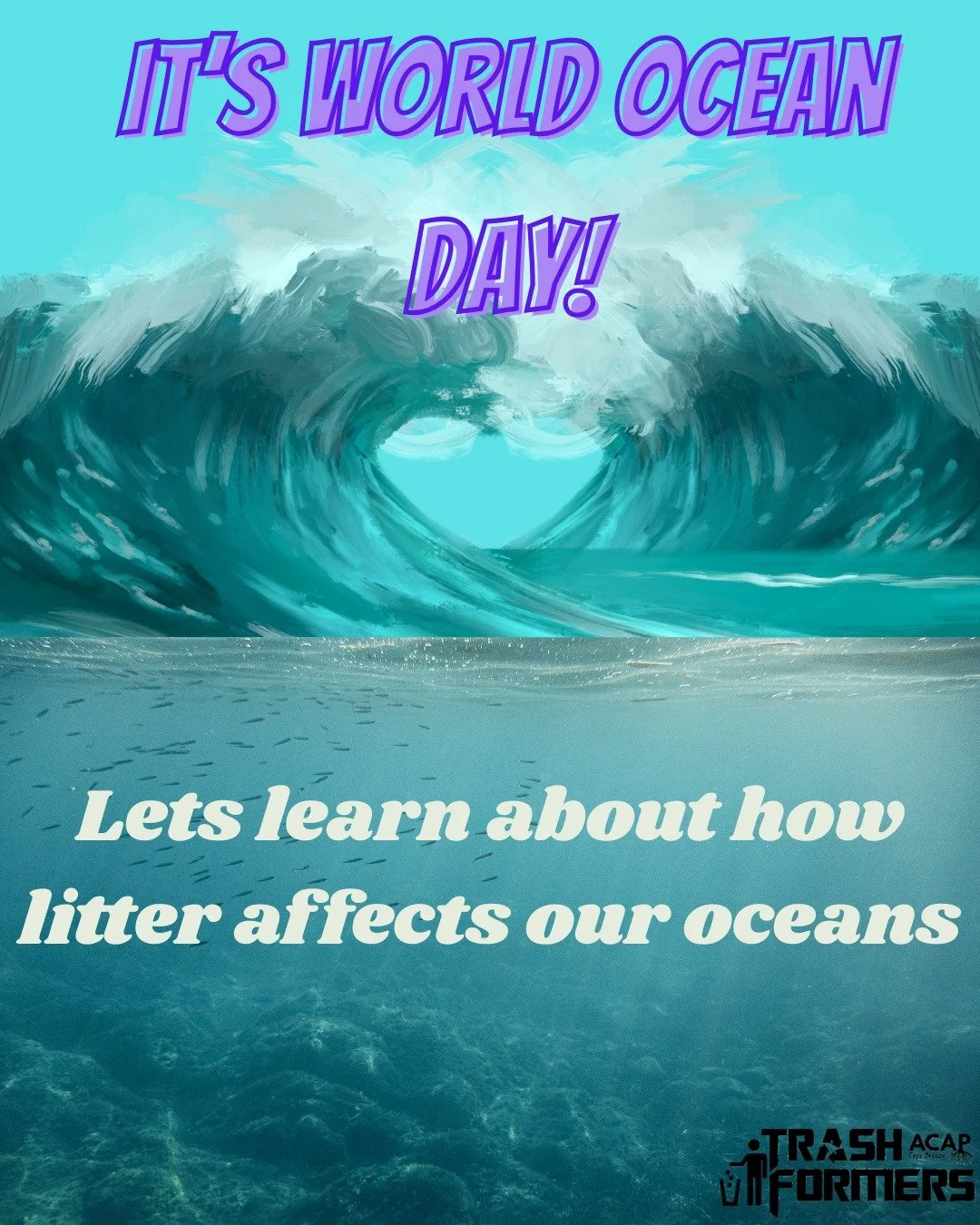 It's world ocean day! 💧🌊🐳 To celebrate, the Trashformers wanted to share some facts about the litter in our oceans. 

Sources + more information:
Abalansa S, El Mahrad B, Vondolia GK, Icely J, Newton A. 2020. The Marine Plastic Litter Issue: A soc