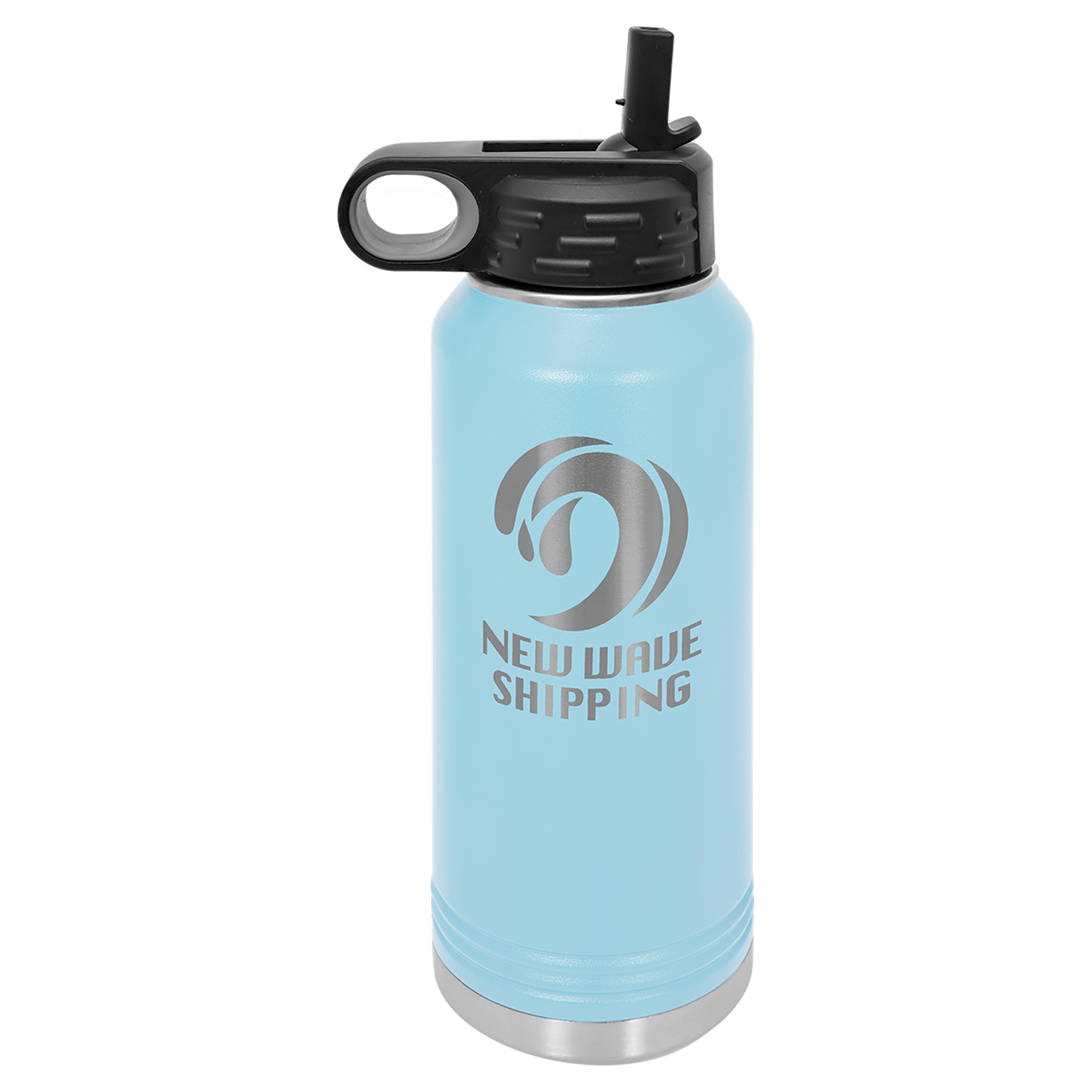 Light Blue Max Hydrate 32oz Trail Bottle, ensures beverages stay at the desired temperature, durable for long hikes and workouts, with flip-top lid and straw.
