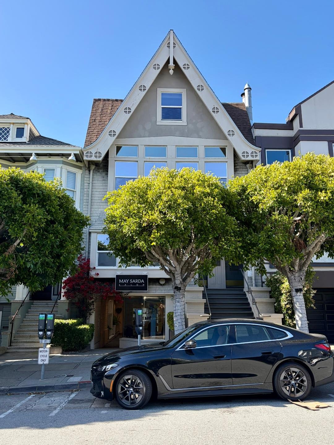 Victorian-style building on Sacramento Street in Presidio Heights, San Francisco, with classic architectural detailing and a quiet residential feel.
