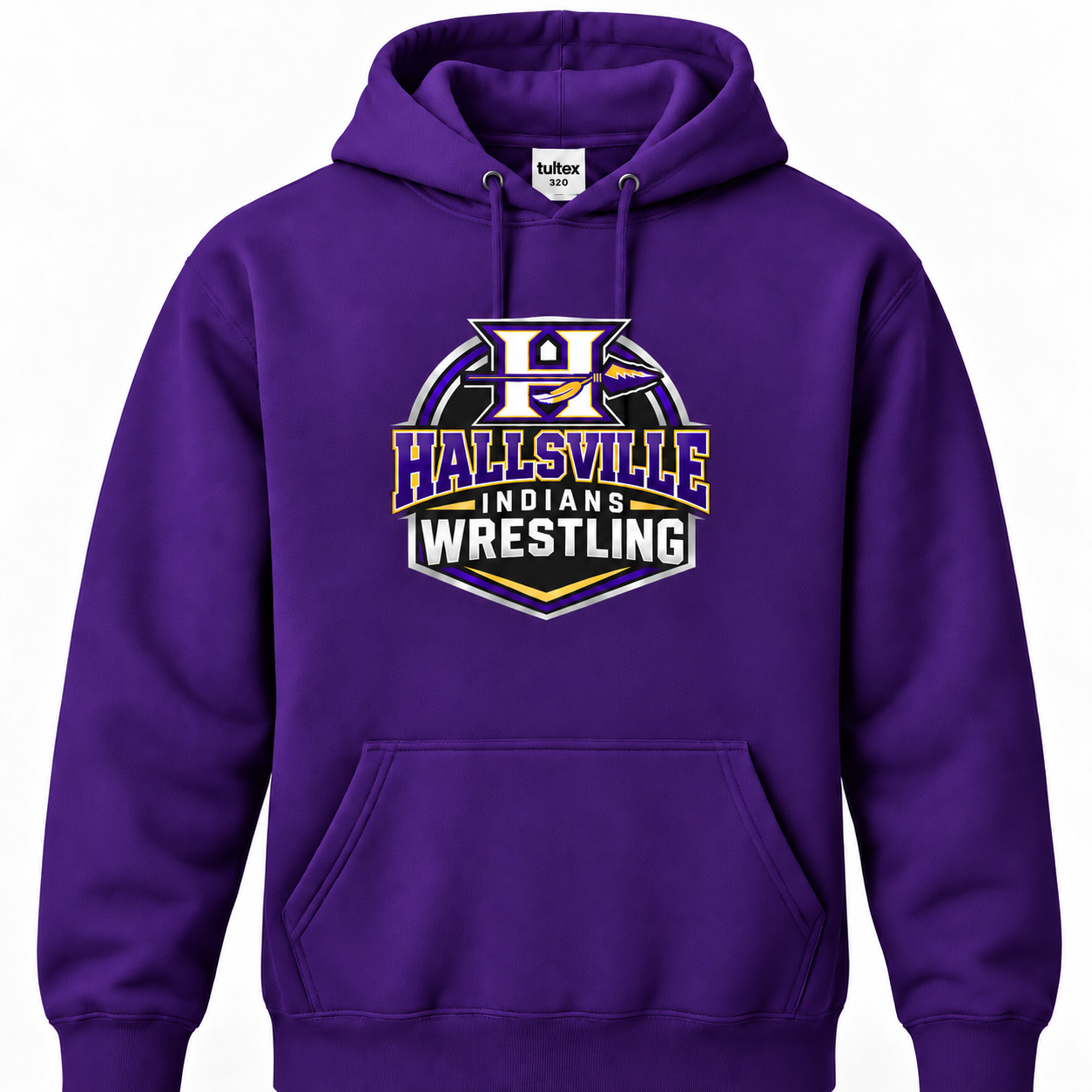 Hallsville Indians Wrestling hoodie, purple Tultex 320 - custom apparel by McNail Creative Co, Centralia MO