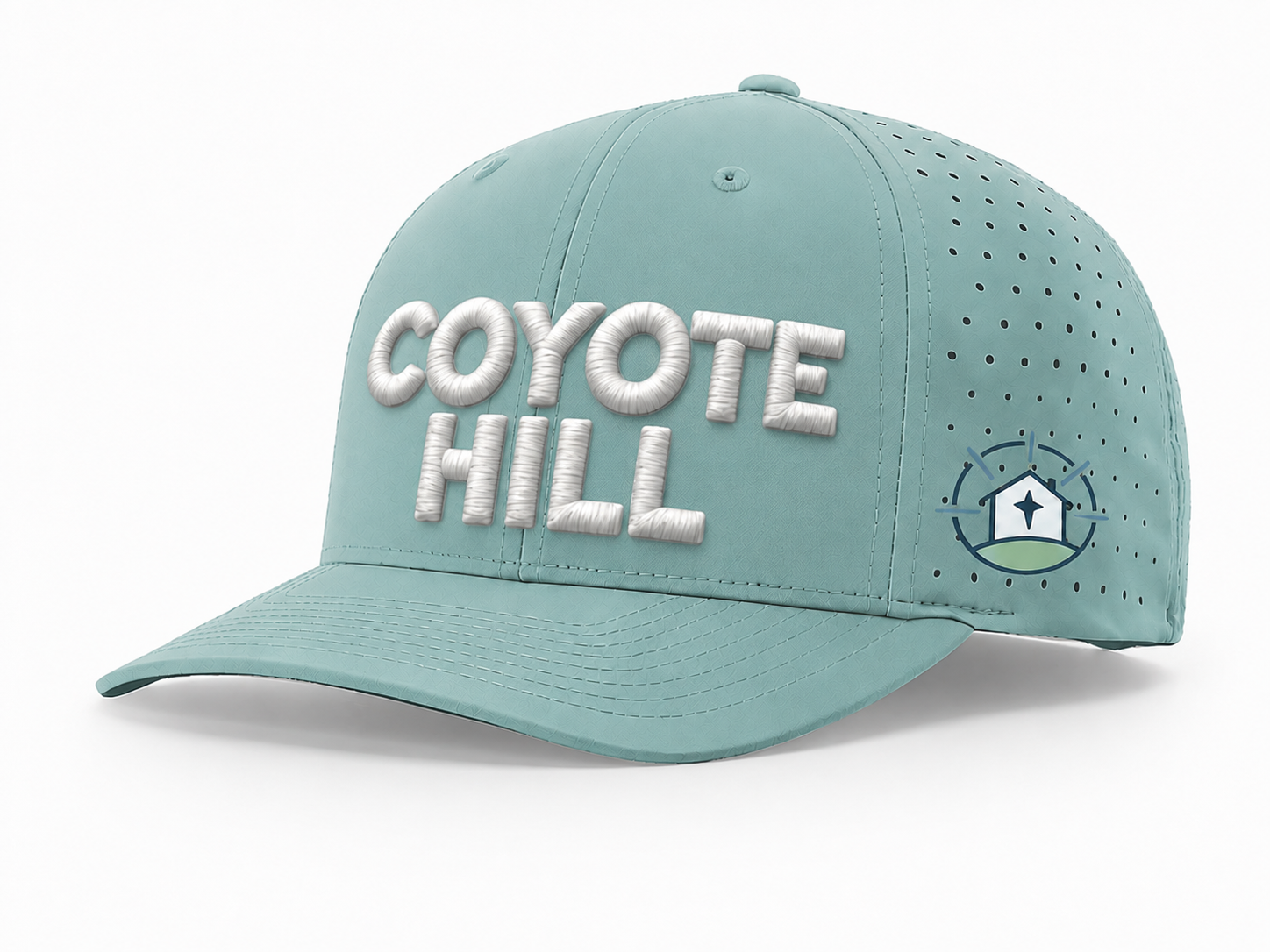 Coyote Hill Richardson 632 hat, teal with 3D puff embroidered wordmark - custom embroidered hat by McNail Creative Co, Centralia MO
