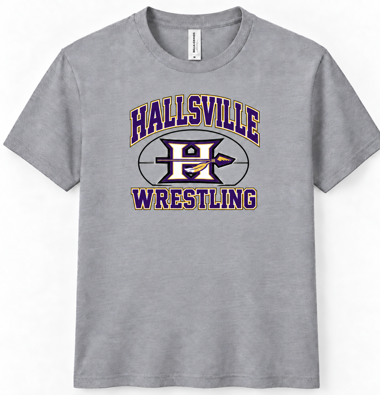 Hallsville Indians Wrestling t-shirt, grey Bella+Canvas 3001 - custom apparel by McNail Creative Co, Centralia MO