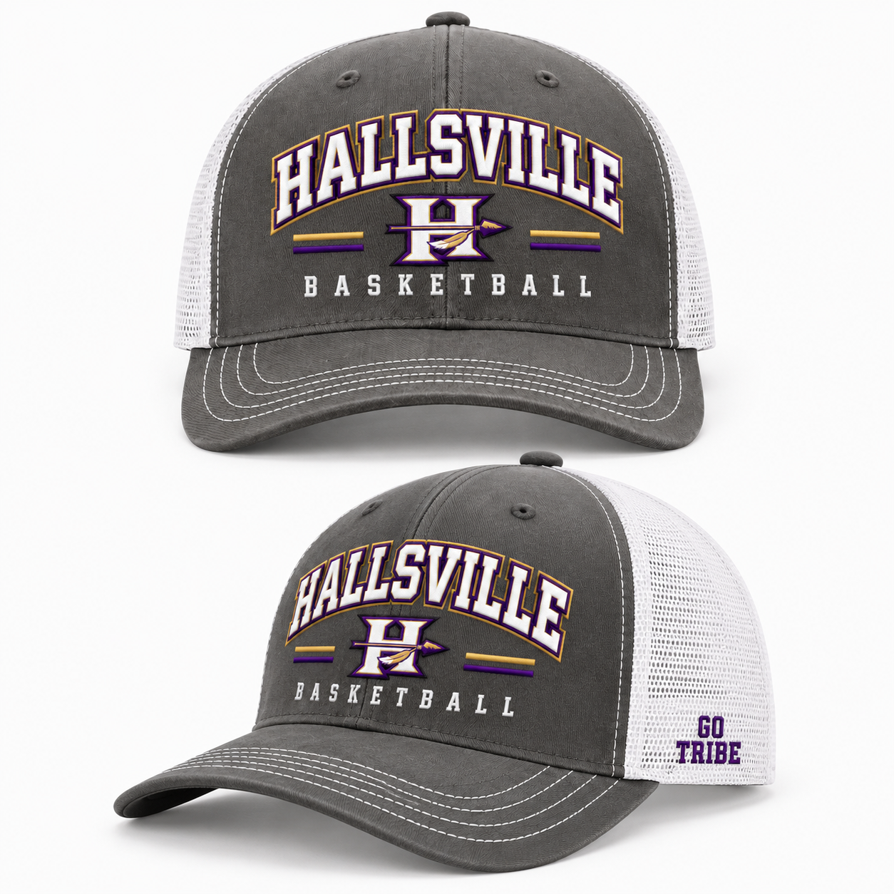 Hallsville Basketball Richardson 112 trucker hats, charcoal and grey - custom embroidered hat by McNail Creative Co, Centralia MO