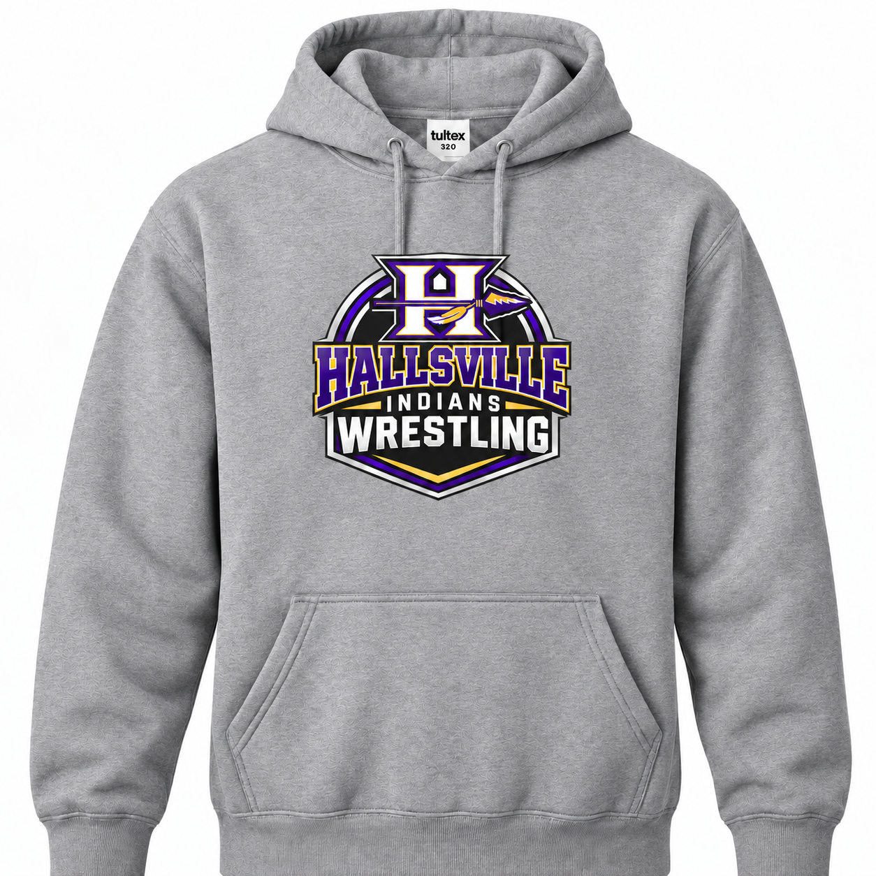 Hallsville Indians Wrestling hoodie, grey Tultex 320 - custom apparel by McNail Creative Co, Centralia MO