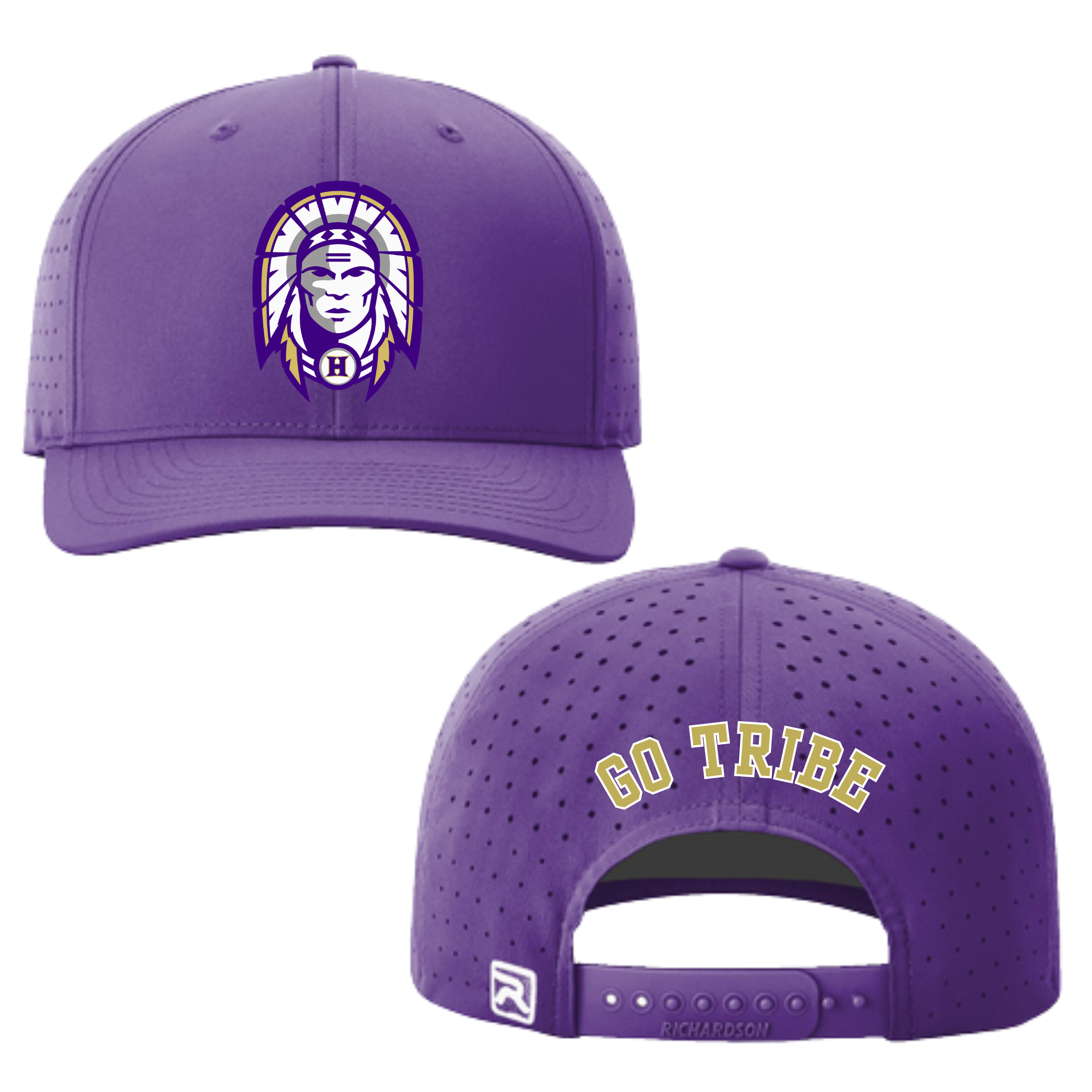 Hallsville Indians Football Richardson hat, purple with Design 1 Indian head, GO TRIBE embroidered on back - McNail Creative Co