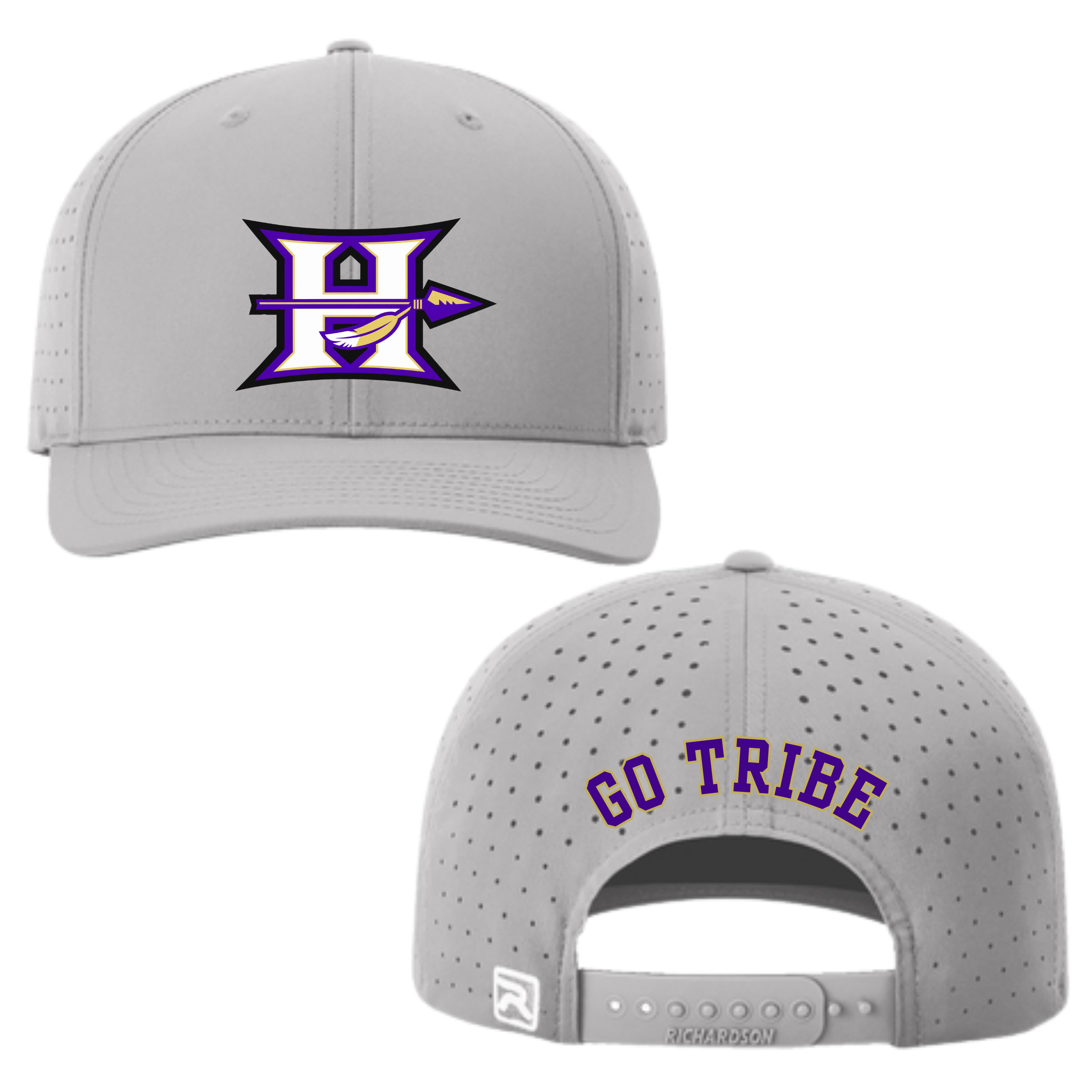 Hallsville Indians Football Richardson hat, heather grey with Design 2 H spear logo, GO TRIBE embroidered on back - McNail Creative Co