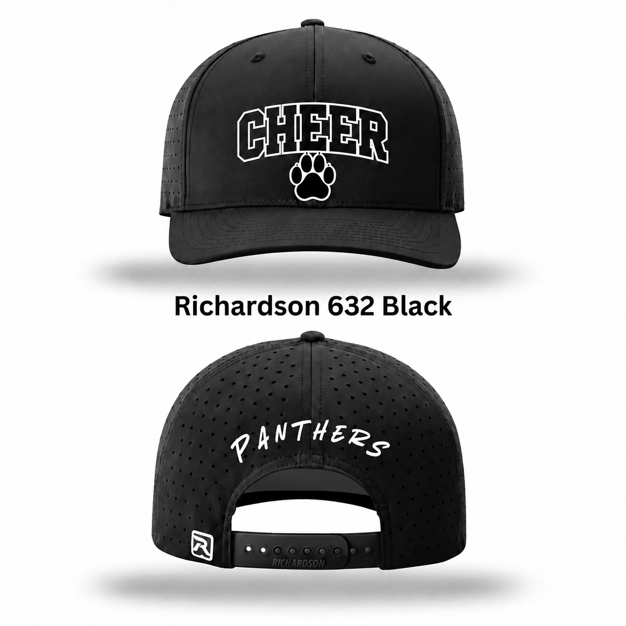 Centralia Cheer Richardson 632 hat, black, front and back - custom embroidered hat by McNail Creative Co, Centralia MO
