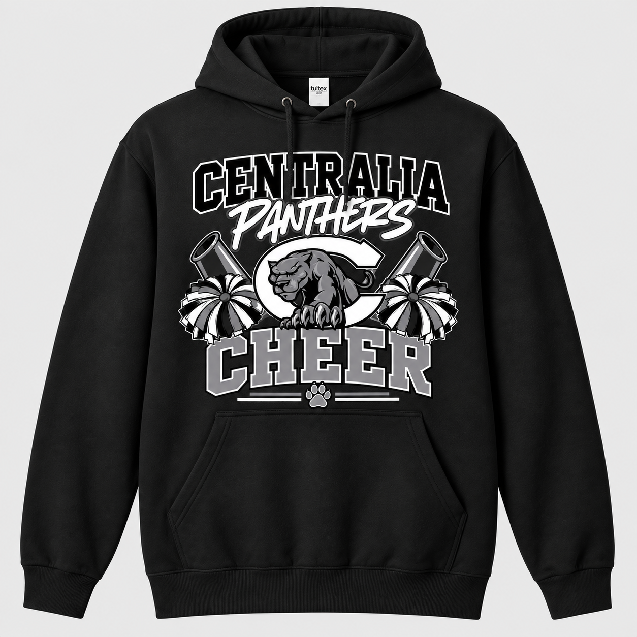 Centralia Panthers Cheer hoodie, black Tultex 320 - custom apparel by McNail Creative Co, Centralia MO