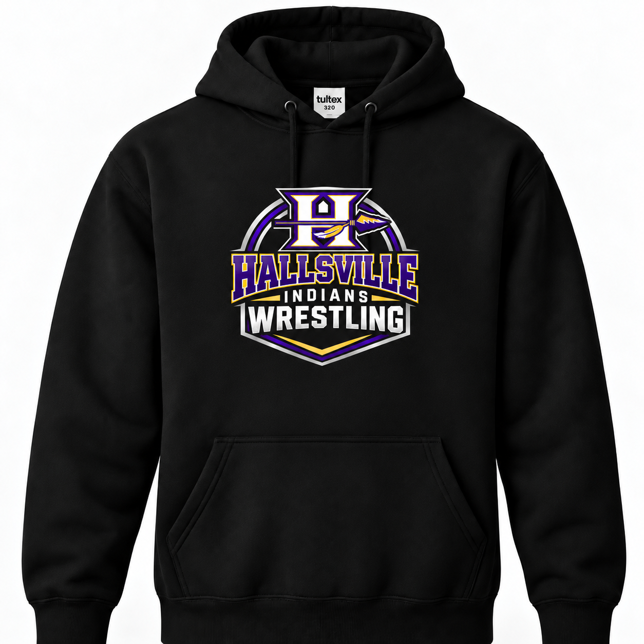 Hallsville Indians Wrestling hoodie, black Tultex 320 - custom apparel by McNail Creative Co, Centralia MO