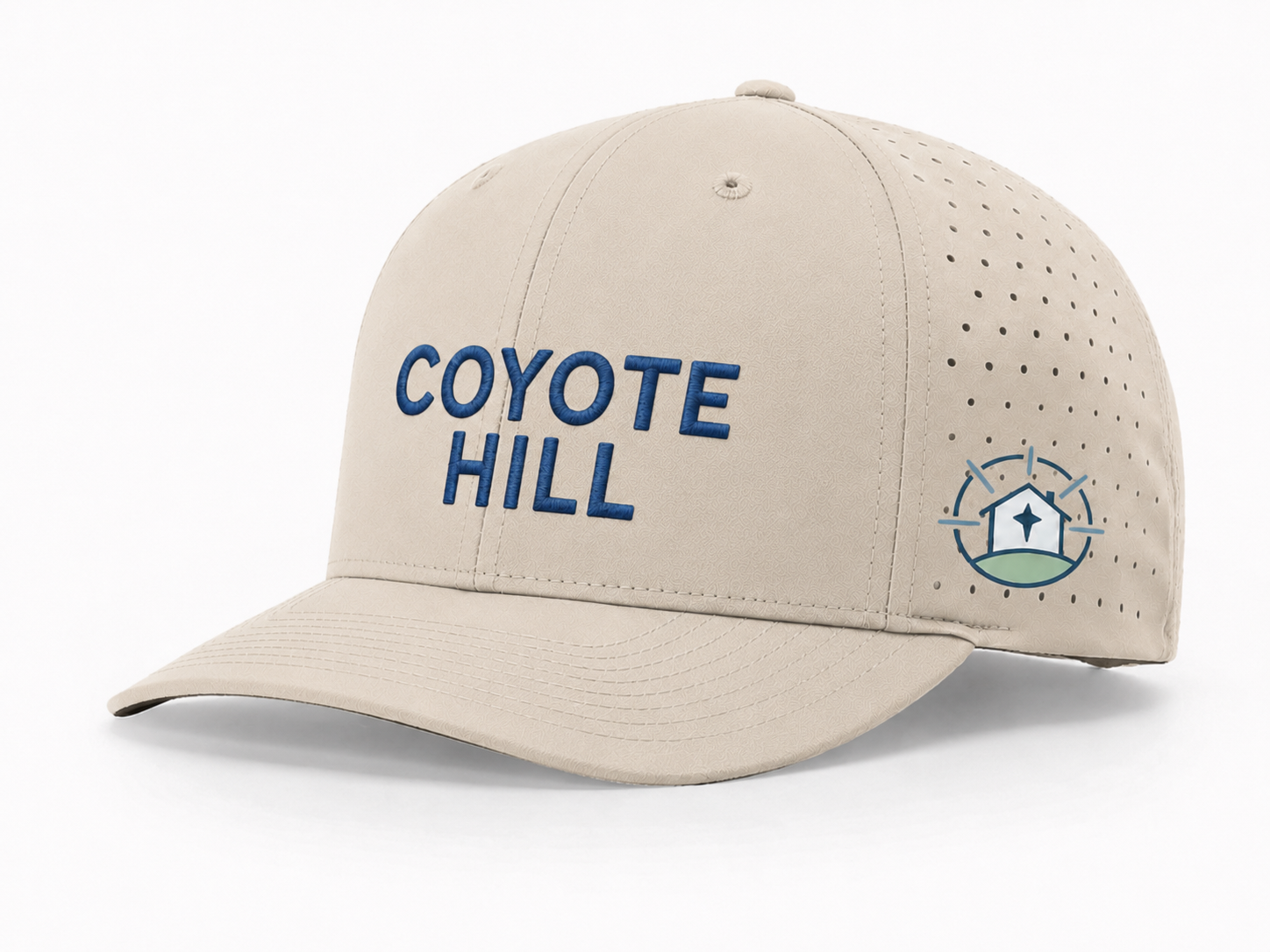 Coyote Hill Richardson 632 hat, khaki with embroidered wordmark - custom embroidered hat by McNail Creative Co, Centralia MO