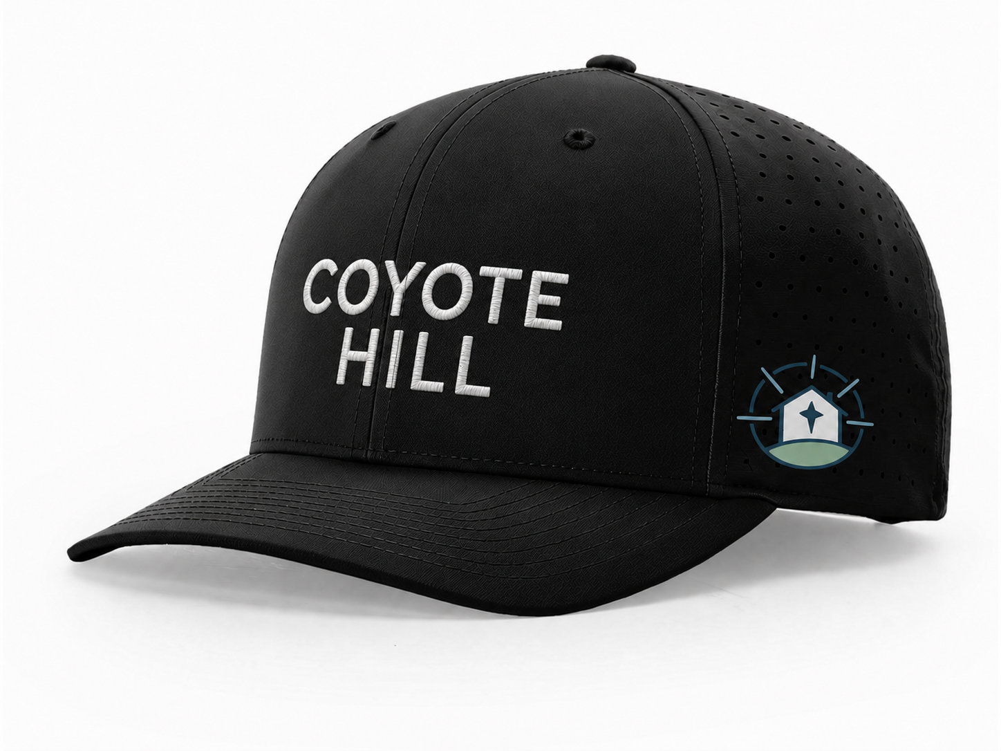 Coyote Hill Richardson 632 hat, black with embroidered wordmark - custom embroidered hat by McNail Creative Co, Centralia MO