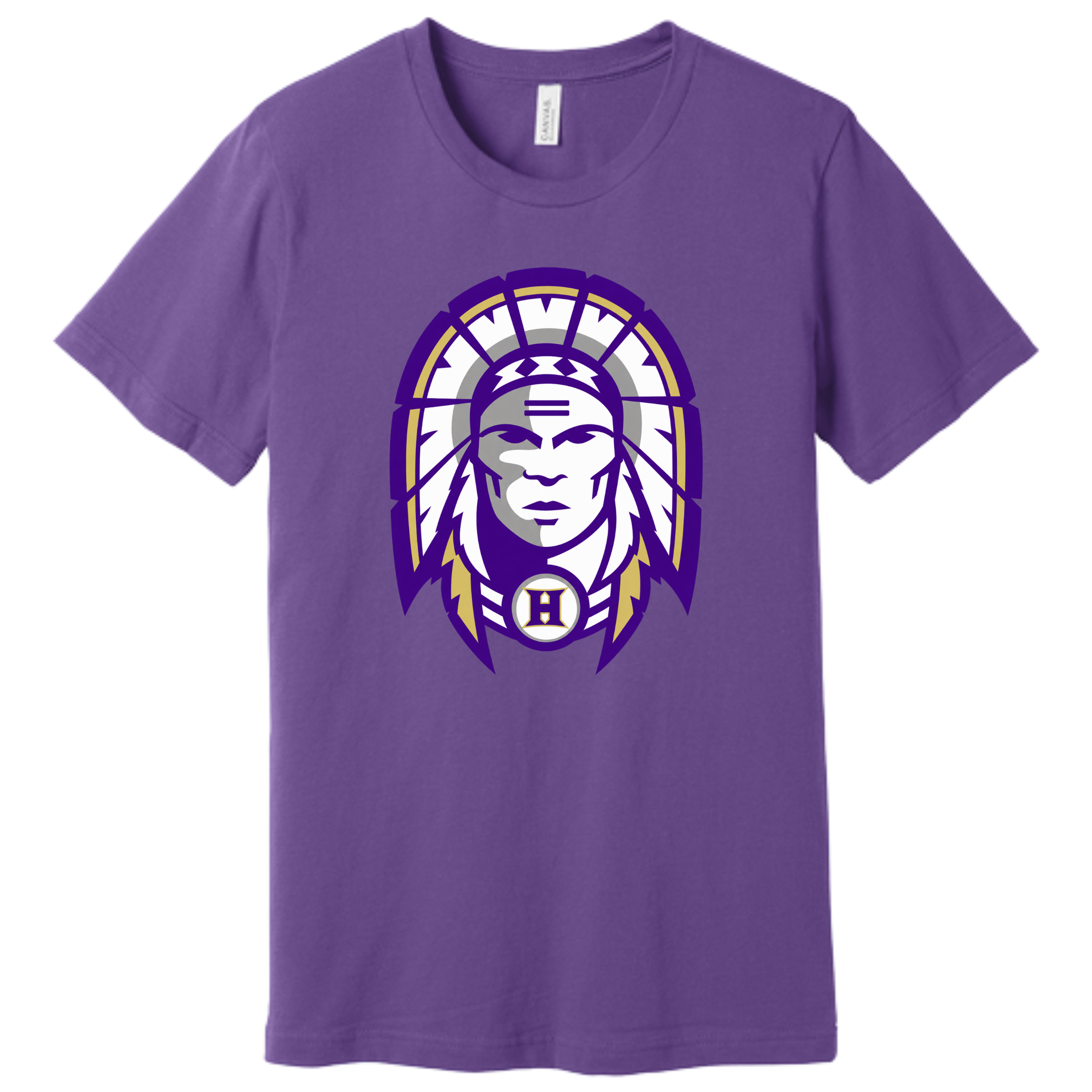 Hallsville Indians Football t-shirt, purple with Design 1 Indian head - custom printed by McNail Creative Co, Centralia MO